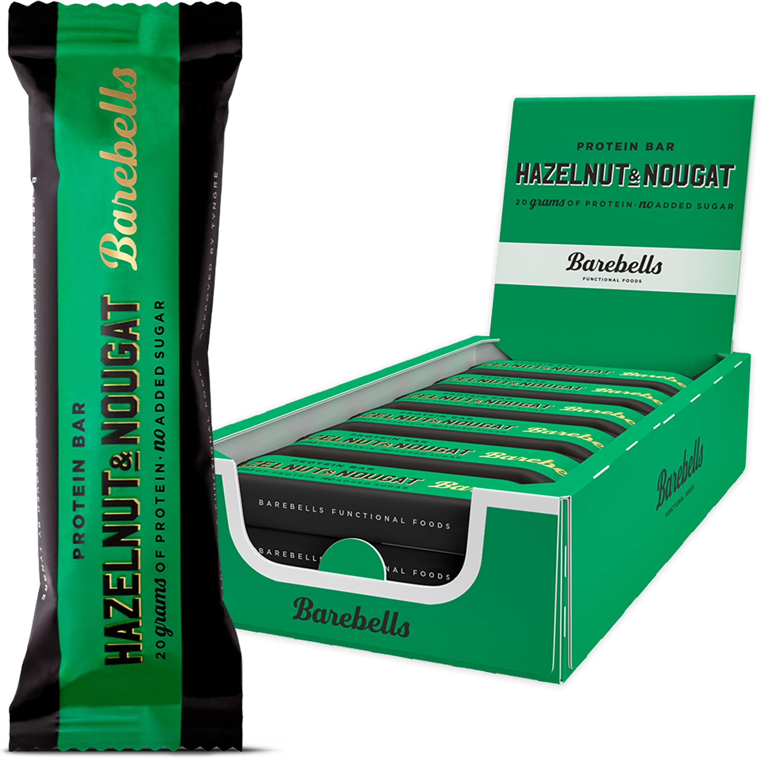 Barebells Hazelnut & Nougat High Protein and Low Carb Bar, 12 x 55g (1,94 oz) Low Sugar Snack Protein Bar with 20g protein