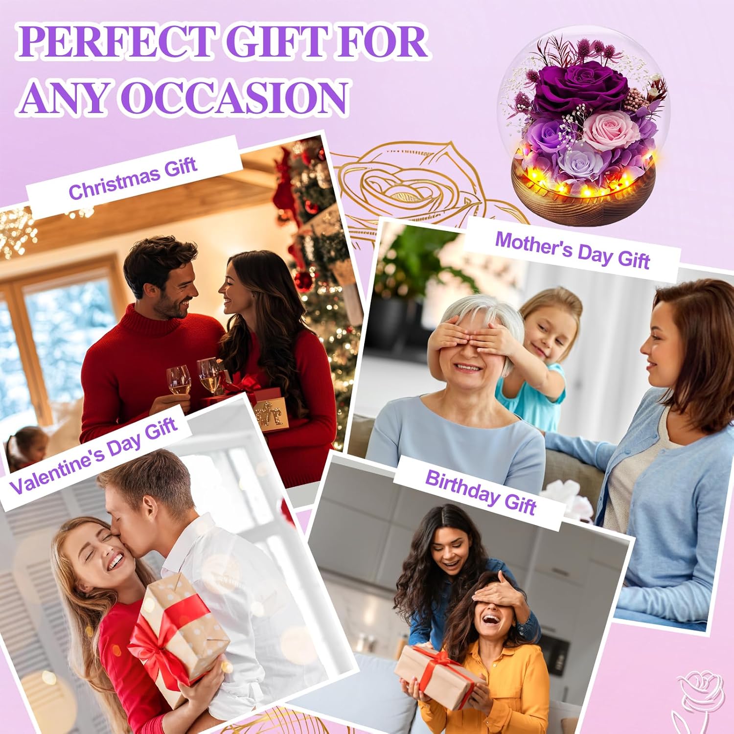 Preserved Rose Forever Flowers in Glass Dome Gifts for Women, Long-Lasting Real Flowers,Red Eternal Rose Birthday Gifts for Mom Valentines Day Anniversary for Wife Girlfriend - Image 8