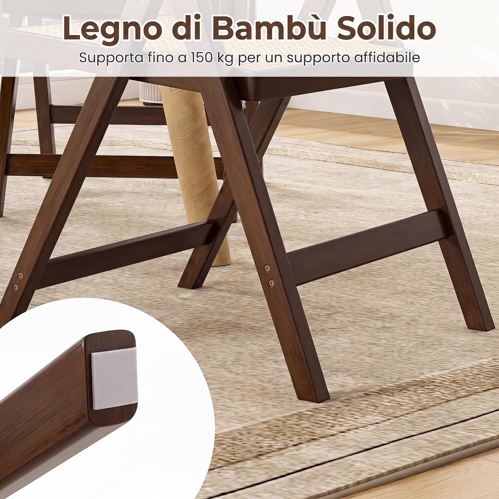 COSTWAY Set di 2 Sedie Pieghevoli da Pranzo in Rattan e Bambù (Caffè)