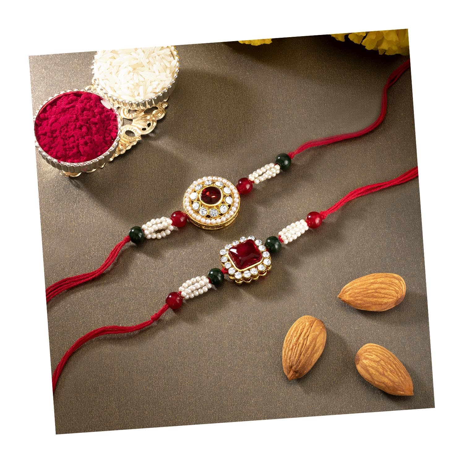 Peora Beautiful Kundan Beads Raksha Bandhan Rakhi Bracelet with Chawal Roli, Greeting Card for Brother (Combo Pack of 2) For Men (B0B36K21RQ) Amazon Price History, Amazon Price Tracker