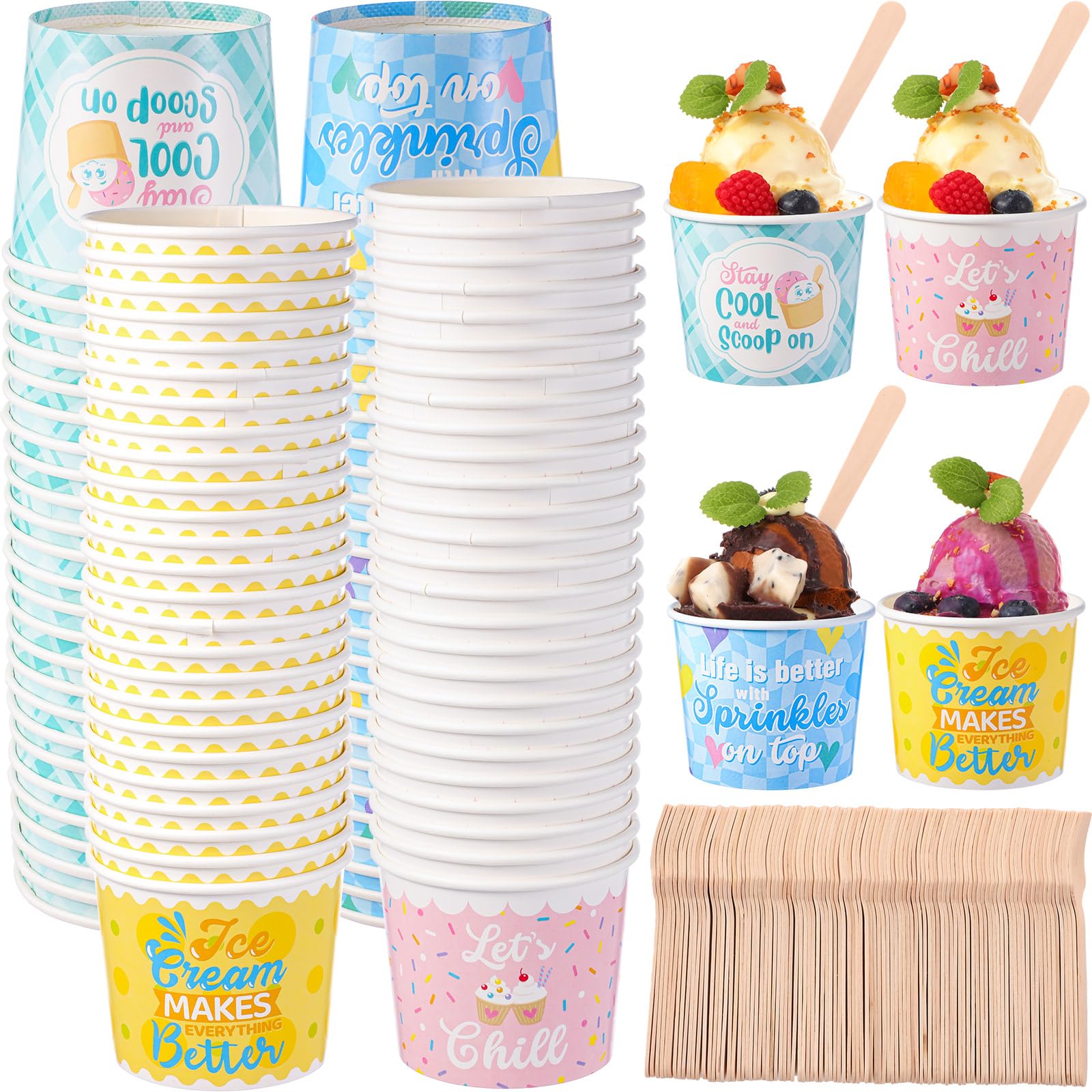 SサイズICECREAMセット⑥ Amazon.com: Ninehaoou 100 Sets 6 oz Paper Ice Cream Cups with