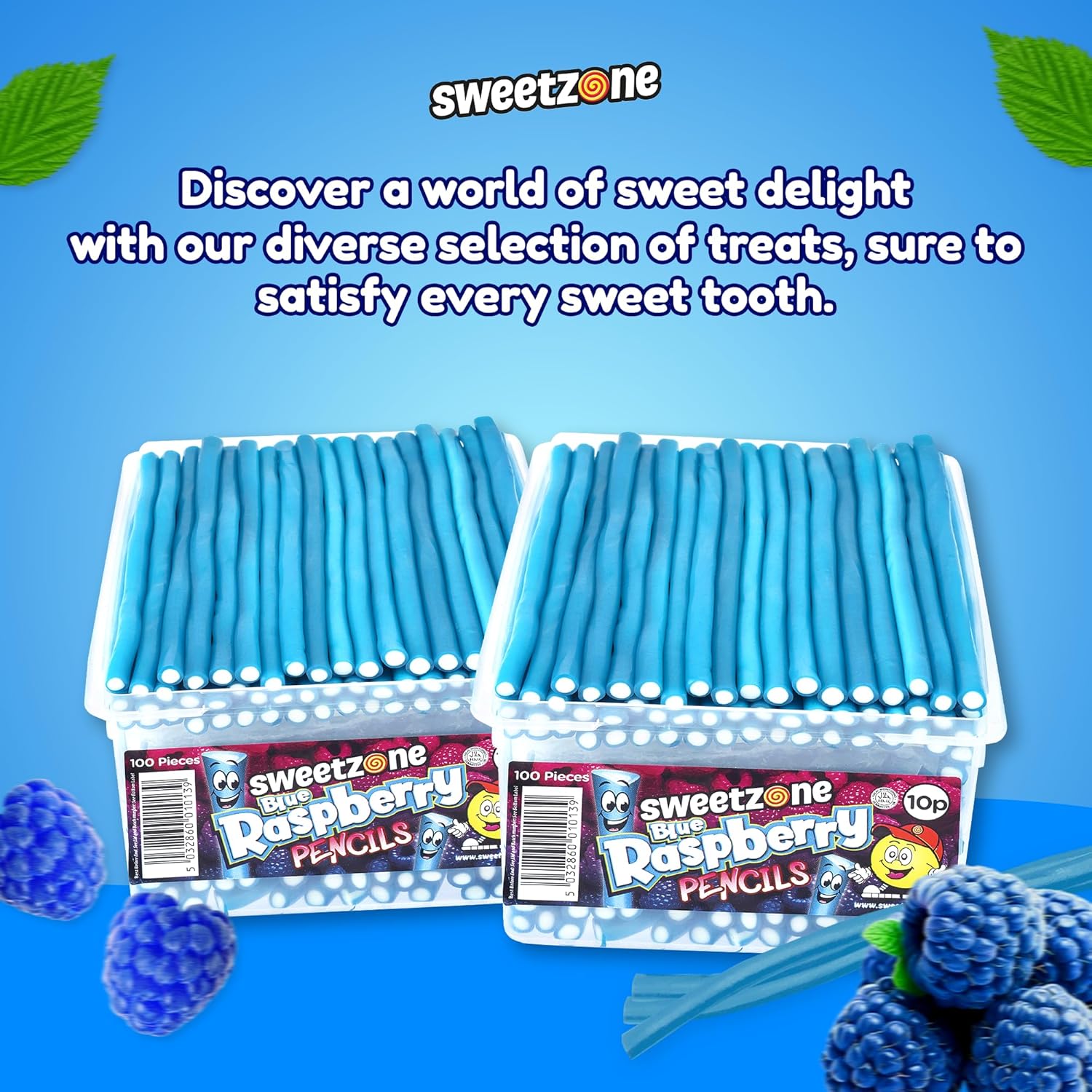 Sweetzone Blue Raspberry Pencils Tubs 100 Pieces Pack 1