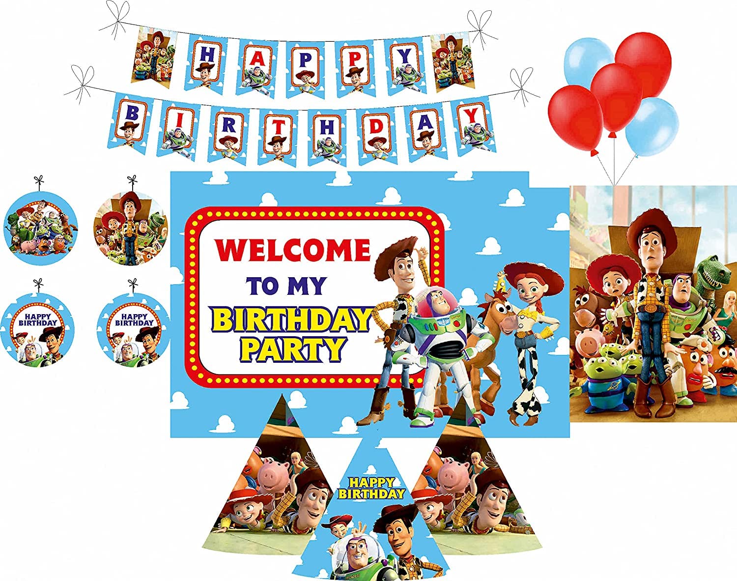 PRETTY UR PARTY Toy Story Party decorations Kit - 70 pcs includes Banner, bunting, balloons, centerpiece, danglers, Toy Story Party Supplies, Birthday Decor, DIY Décor Pack for kids