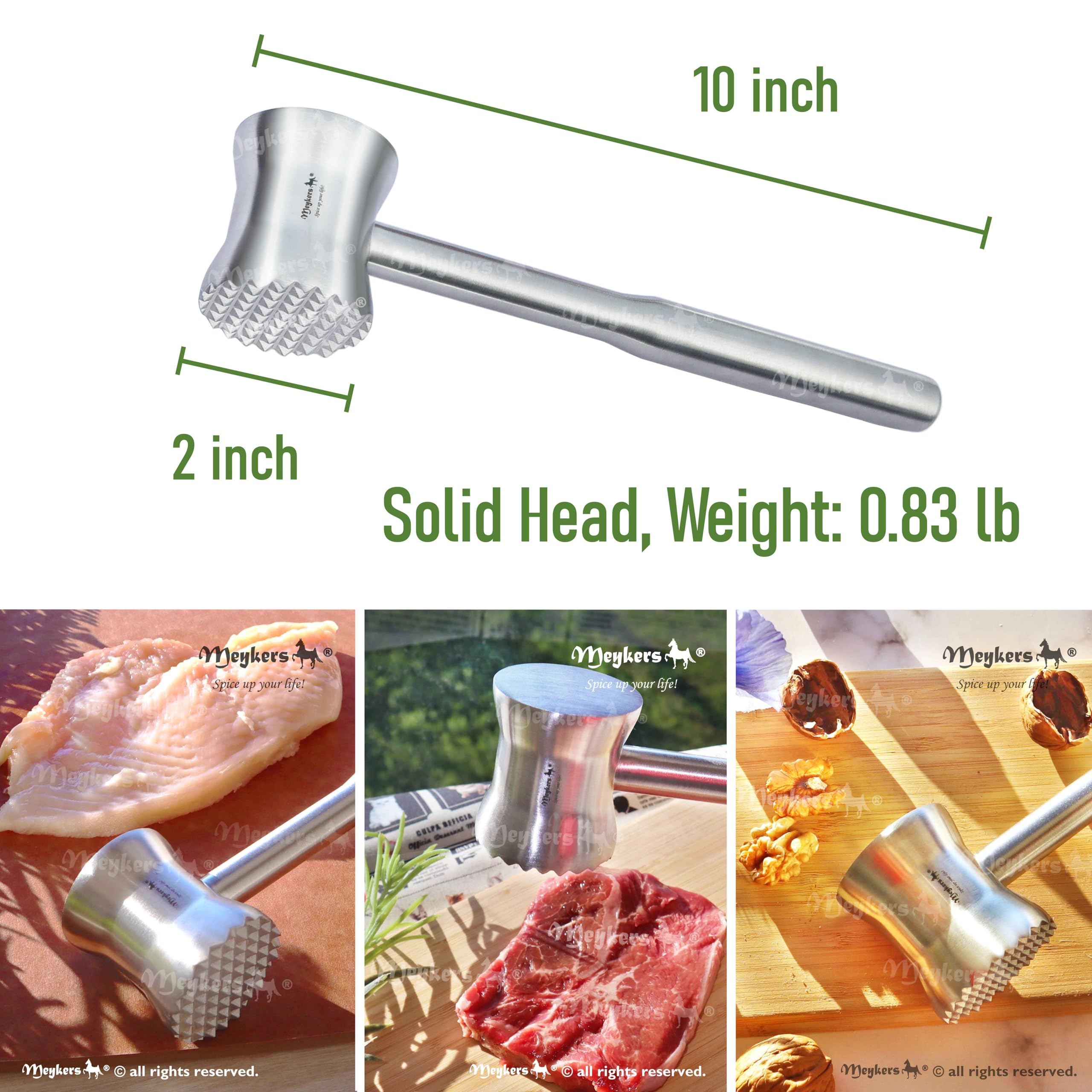 Mazo ablandador de carne | Acero inoxidable 304 | Apto para lavavajillas | Martillo para carne batidor Flattner | Herramienta de cocina para carne de pollo y aves de corral | ablandador de 5