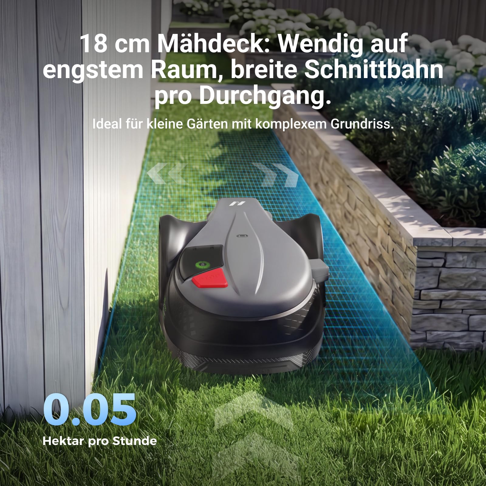 NovorikX X3 Pro Mähroboter ohne Begrenzungskabel für 1500 m², 12mm Ultra-Präziser Randmähen, Verschiebbare Messerscheibe, RTK+3-Kamera-System, Nachtbeleuchtung, KI-Hindernisvermeidung, App-Steuerung