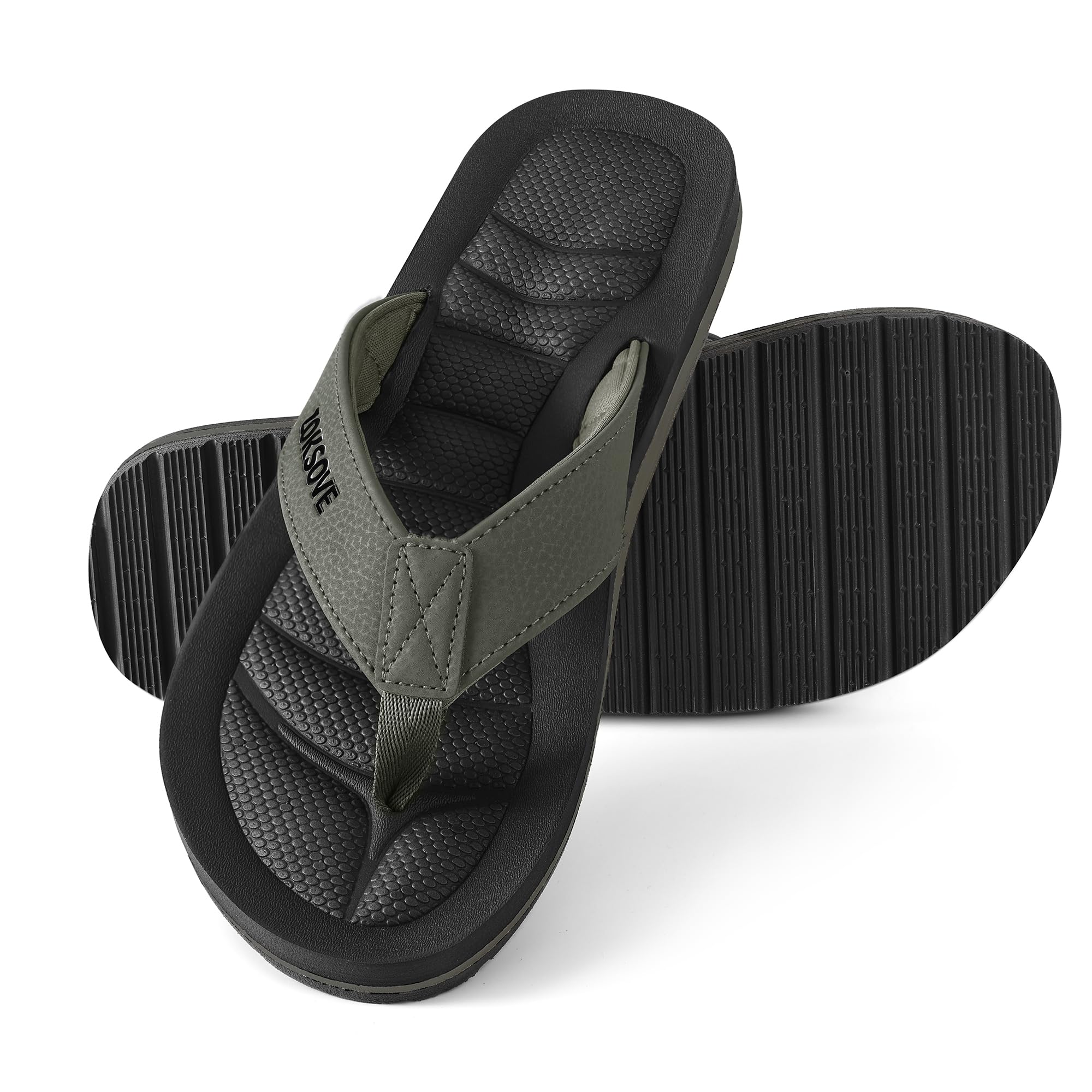 Mens Flip Flops - Comfort Arch Support Slides - Memory Foam Slip On Beach Sandals - Waterproof Open Toe Thong Slippers Summer Footwear