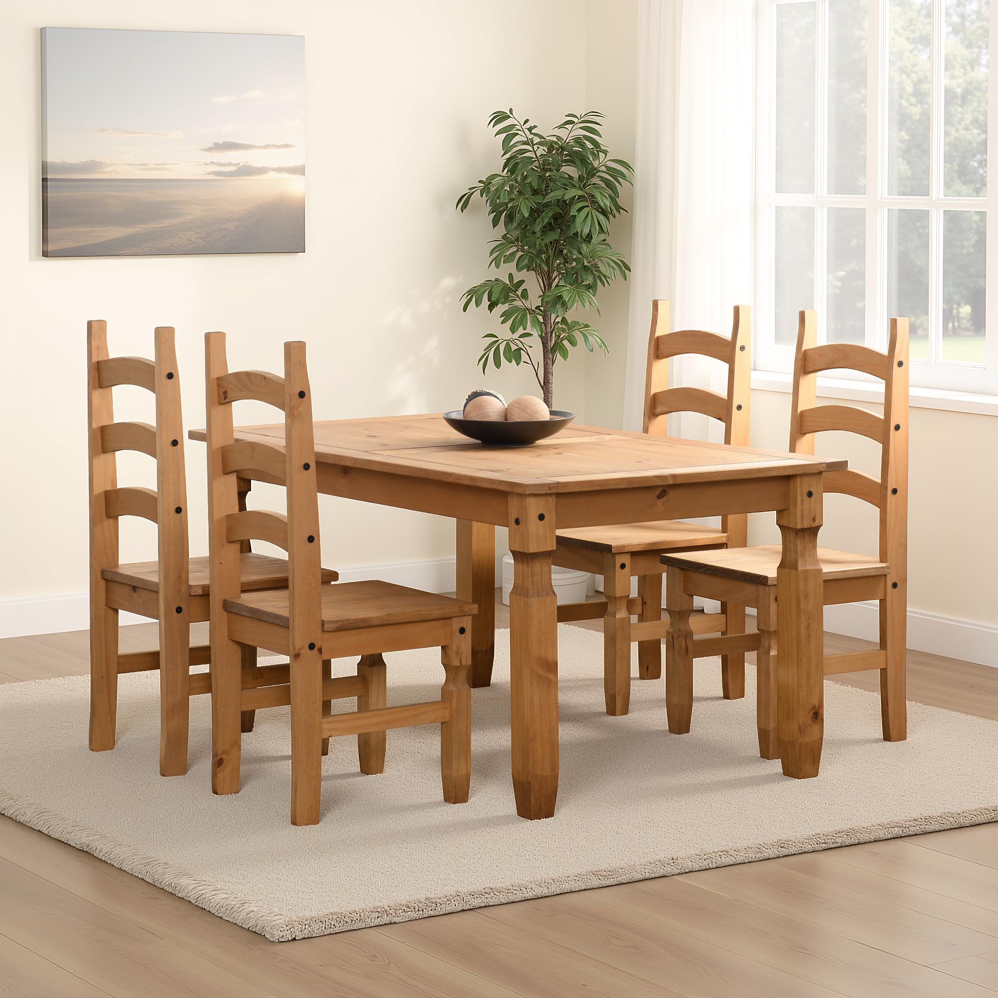 Seconique Corona Pine 152cm Dining Table and 4 Chair Set