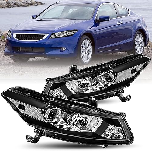 JSBOYAT Reemplazo del conjunto de faros para Honda Accord Coupé de 2 puertas 2008-2012 (carcasa negra con reflector transparente)