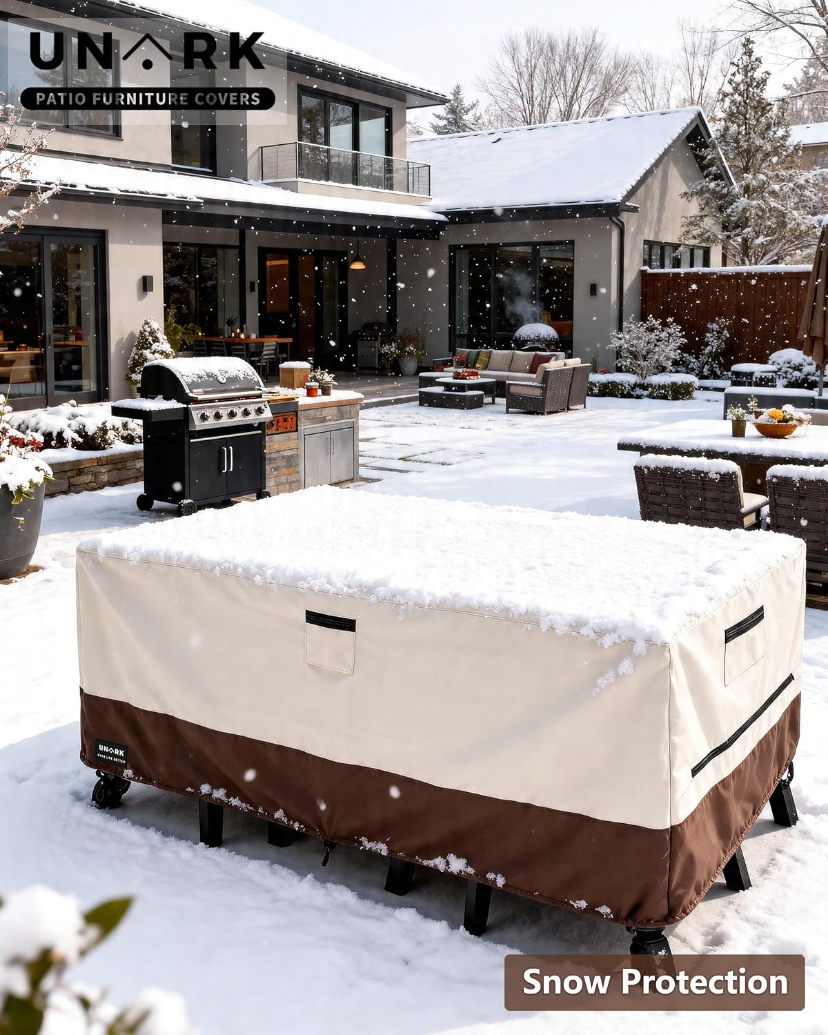 Outdoor Furniture Covers Waterproof for Patio Furniture Set, Heavy Duty 600D Table Cover for Dining Set, Sofa & Chair Outdoor Couch Cover Patio Furniture Covers 111L x 74W x 28H inch Beige