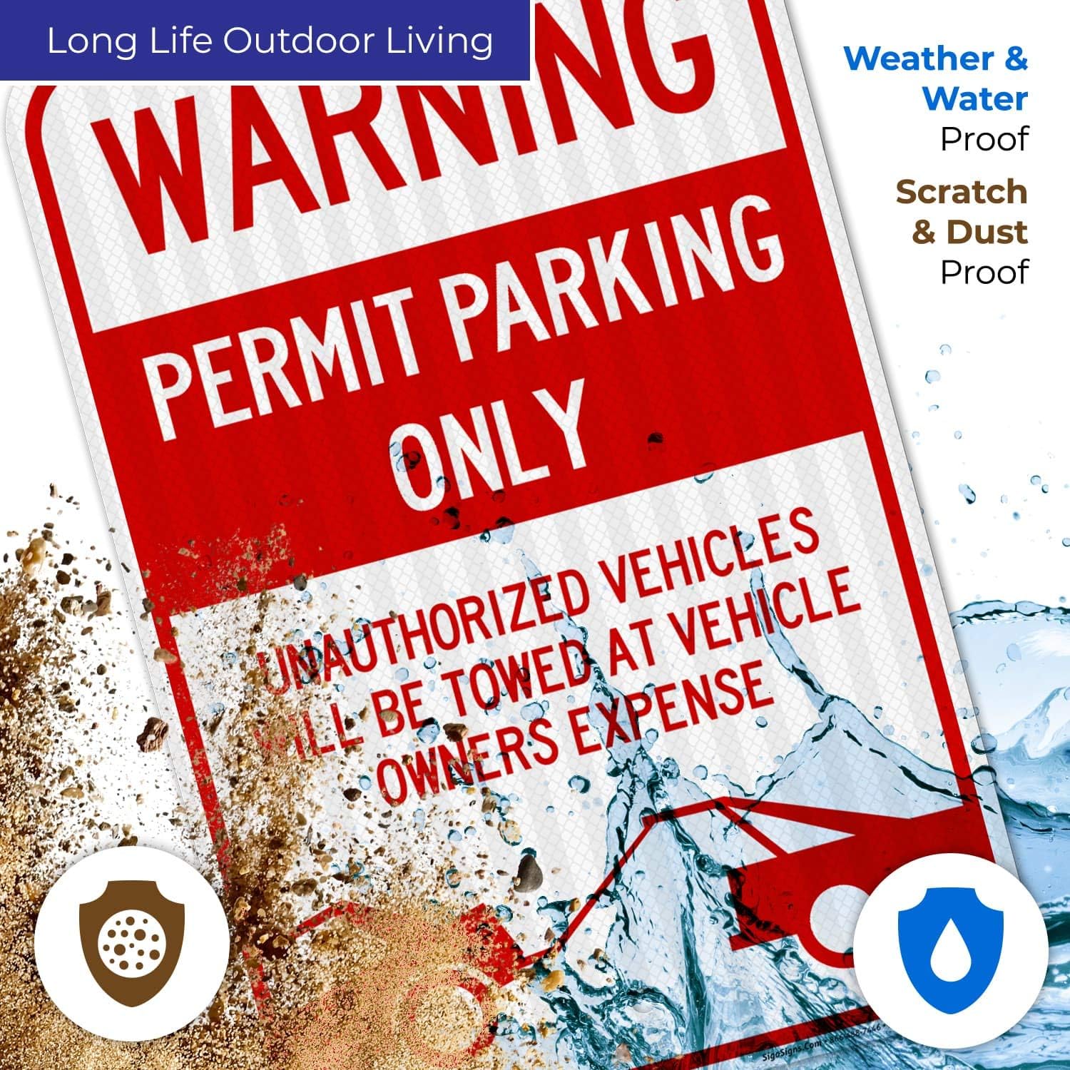 Permit Parking Sign, No Parking Sign, 12x18 Inches, 3M EGP Reflective .063 Aluminum, Fade Resistant, Made in USA
