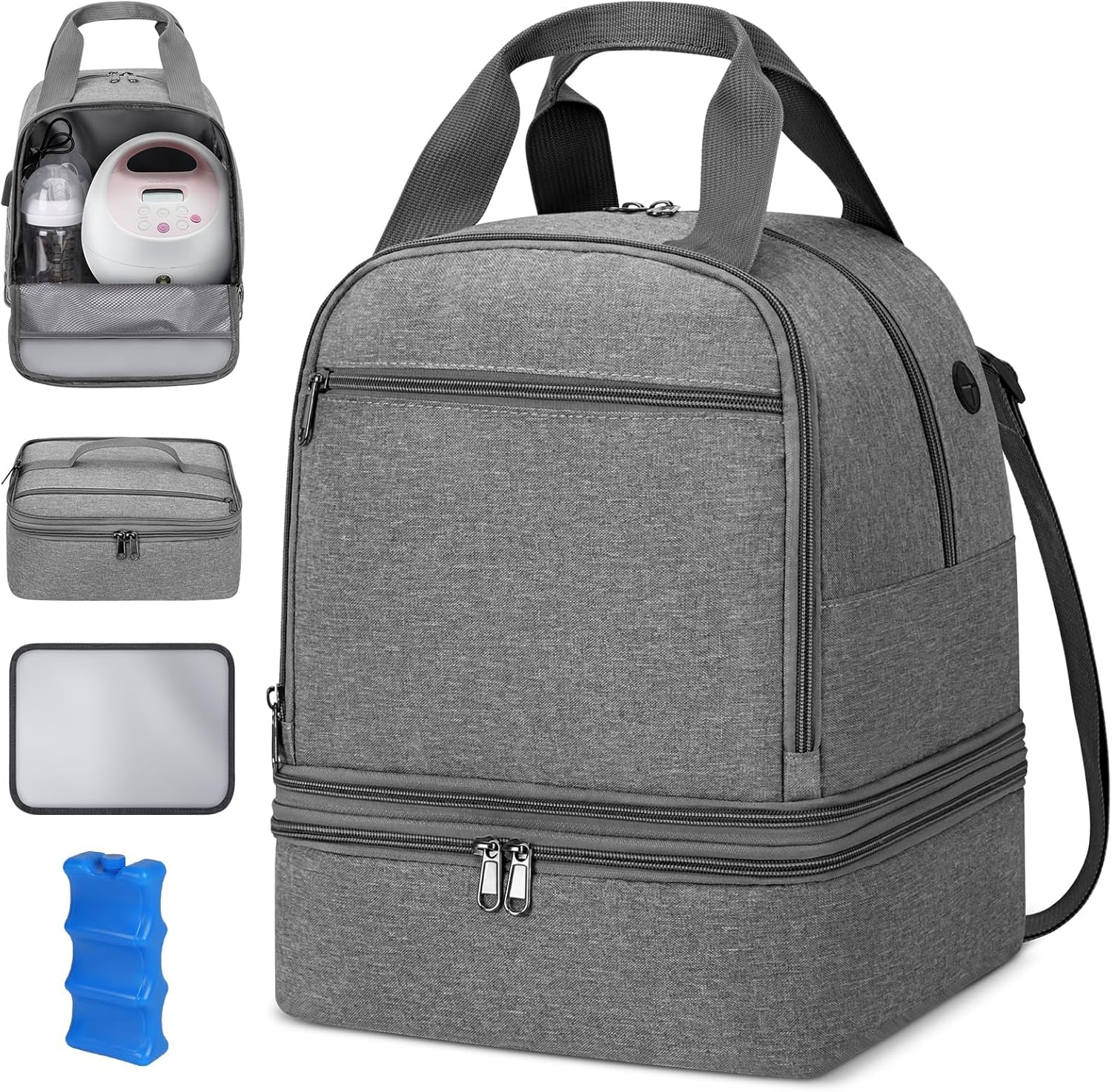 Pump Bag for Spectra S1 S2, Wearable Breast Pump Bags with Ice Pack, Pumping Bag with Waterproof Mat for Pump Accessories, Insulated Bottle Bags for Work Travel and Family, Grey