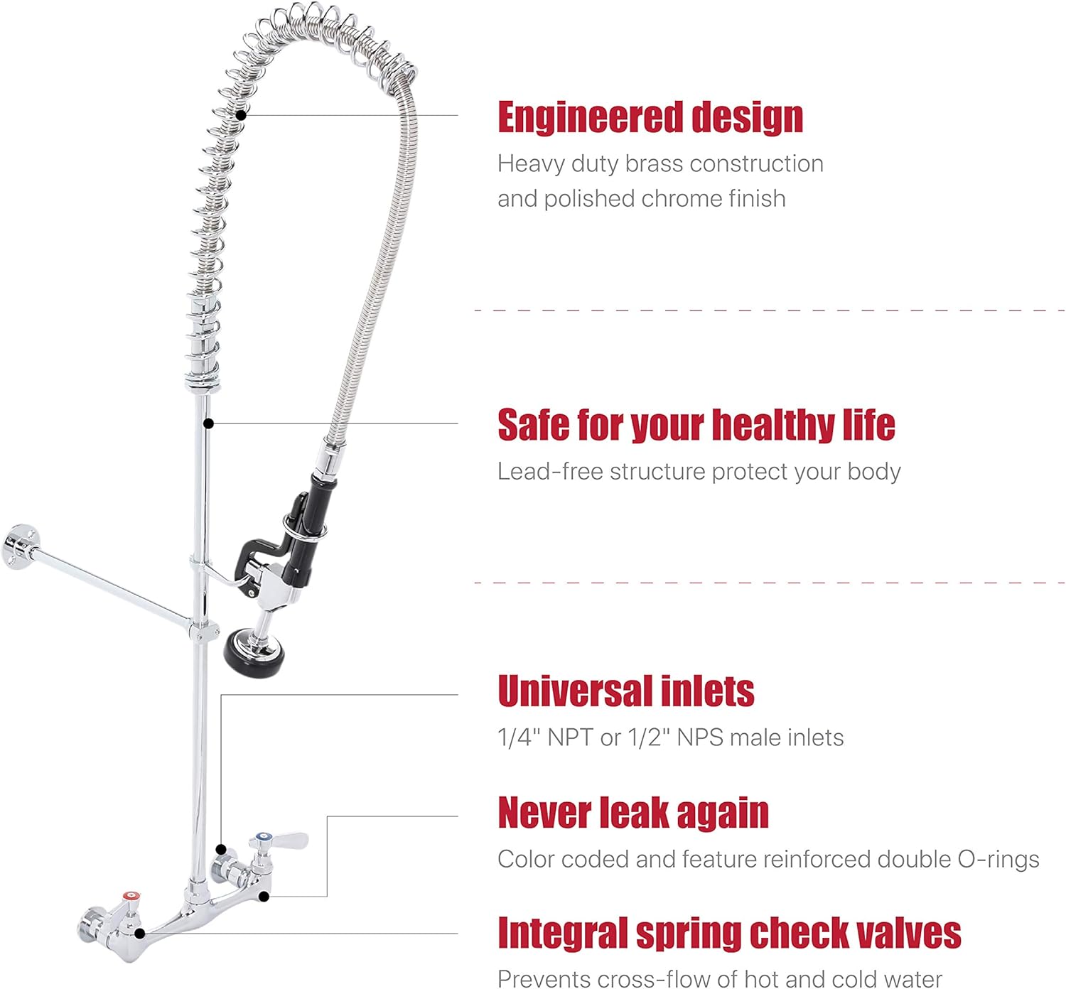 Amаzоn Crаzу 🔥 Dеаlѕ DuraSteel Commercial Kitchen Wall Mount Pre-Rinse Faucet, 38 Height 8 Center with Coiled Spring Pull Down Sprayer, Brass Constructed Polished Chrome Body, 1 Set