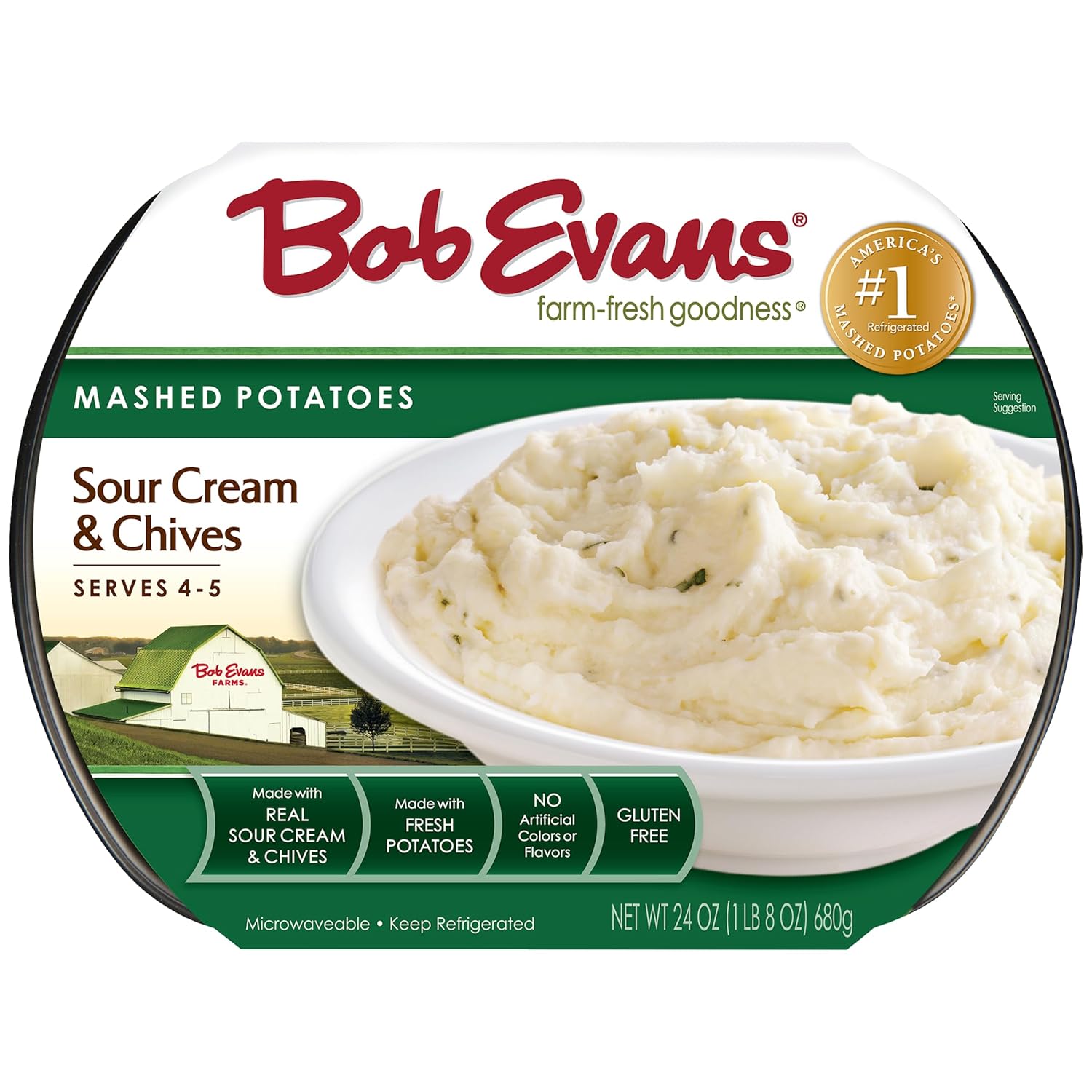 Bob Evans Sour Cream & Chives Mashed Potatoes, 24 oz - Real Sour Cream, Creamy Flavorful Side Dish
