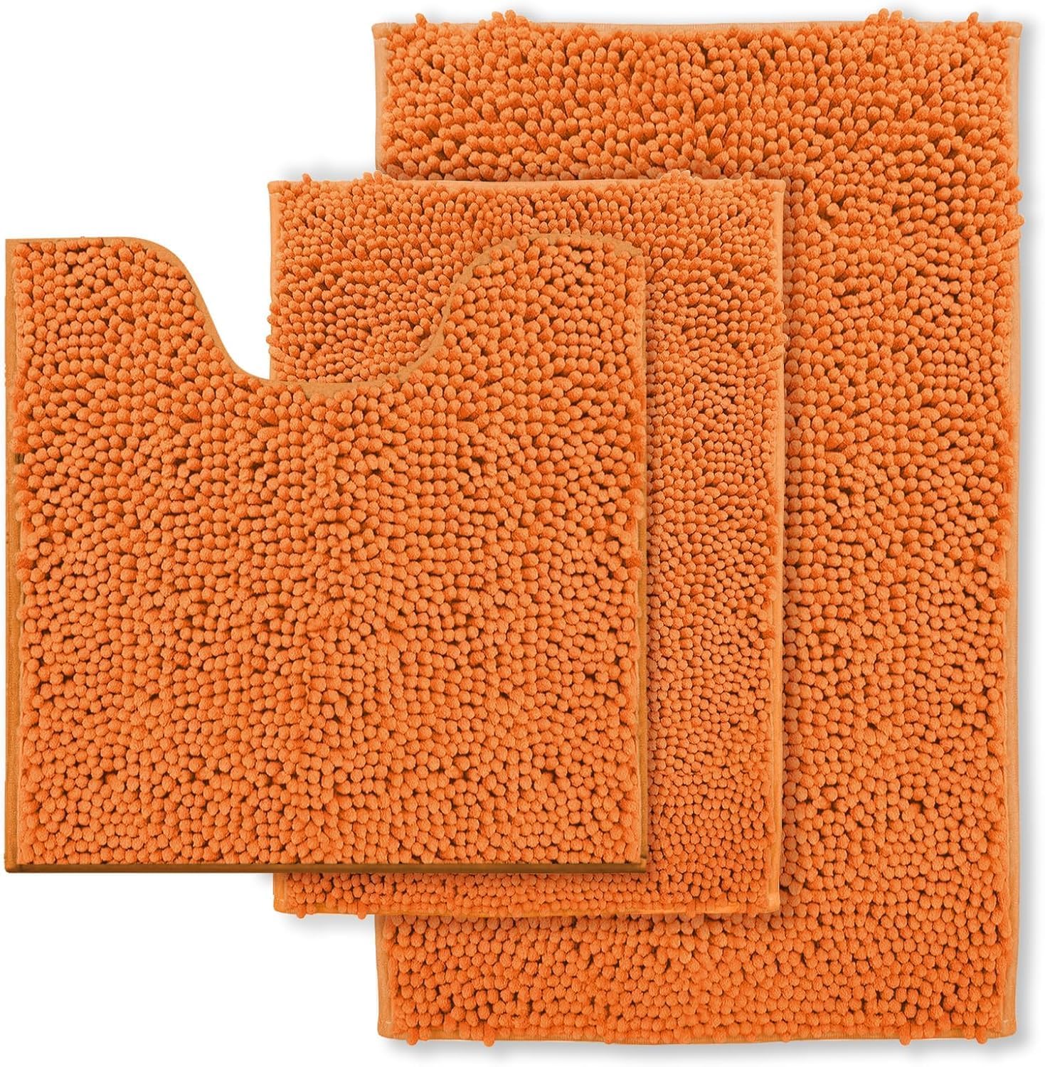 COMPOLICY Chenille Bathroom Mat Sets 3 Piece, U-Shaped Contour Toilet Rug Bath Mat Set