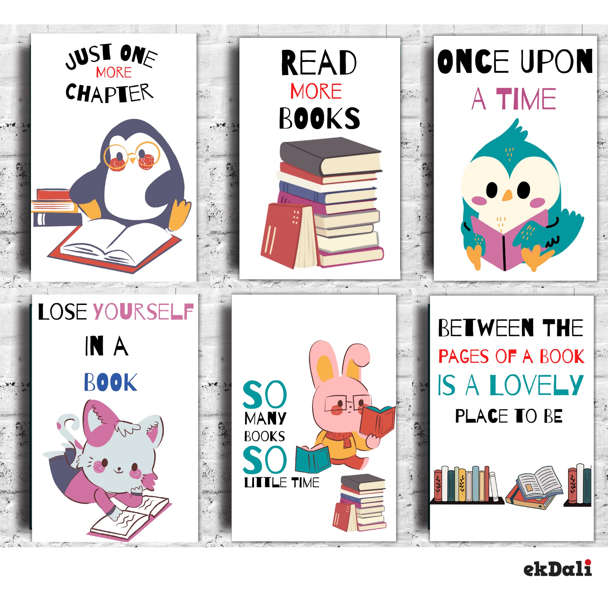 EKDALI Book Lovers Poster set for kids | Set of 6 book lovers posters with quoets | 6 x 9 inches each |350 GSM paper