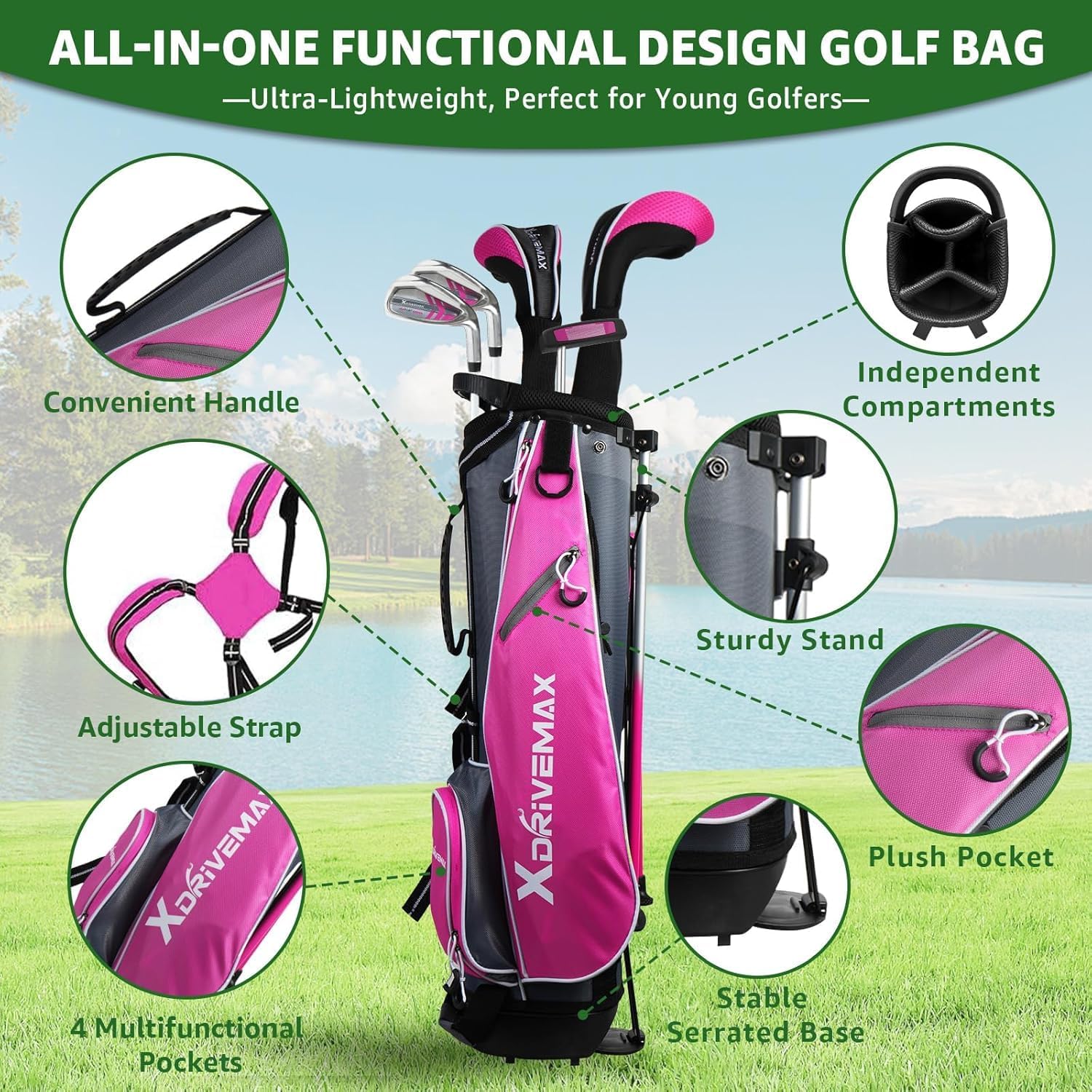 XDriveMax Junior Golf Club Set for Kids Ages 4-12, 5-6 Piece Right Hand Set with Stand Bag
