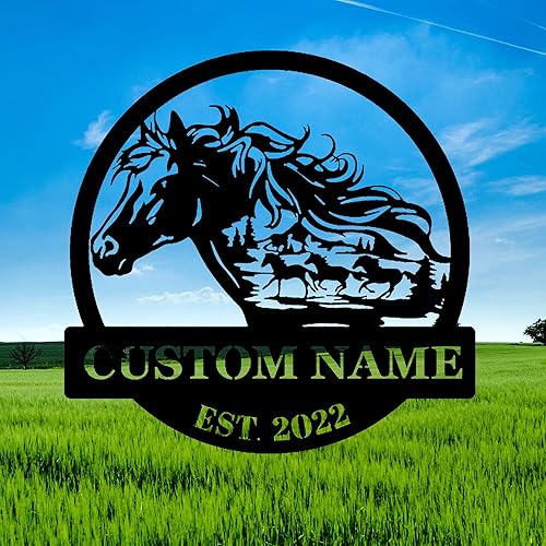 Decoración de pared de metal de caballo, letrero de nombre de granja, animales de metal, arte de pared de metal, letrero de nombre familiar, letrero