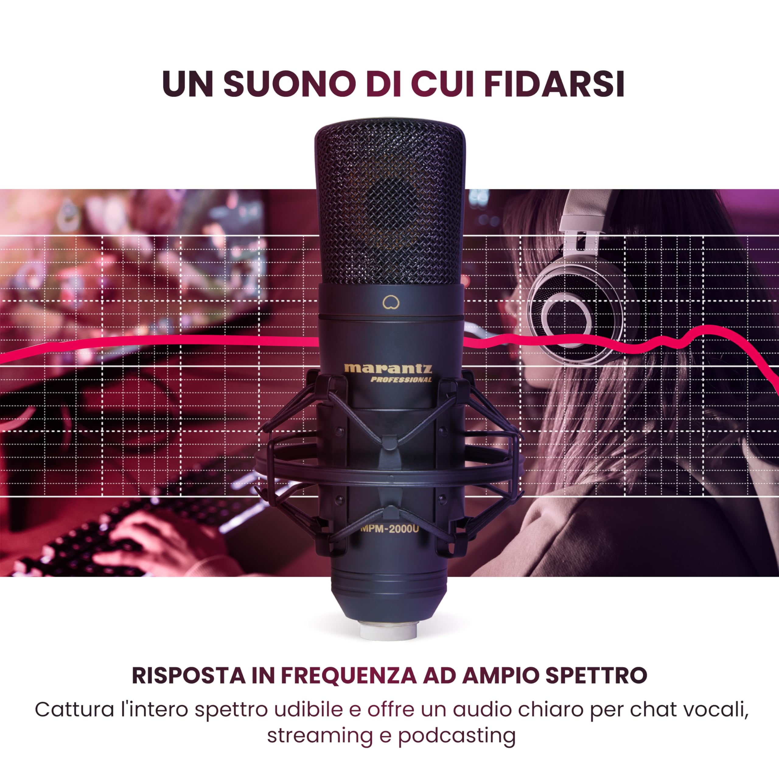 Marantz Professional MPM-2000U - Microfono USB a Condensatore per Gaming, Streaming, Podcast e Registrazioni PC/Mac - Cardioide, Shockmount, Cavo USB e Custodia Inclusi, Nero