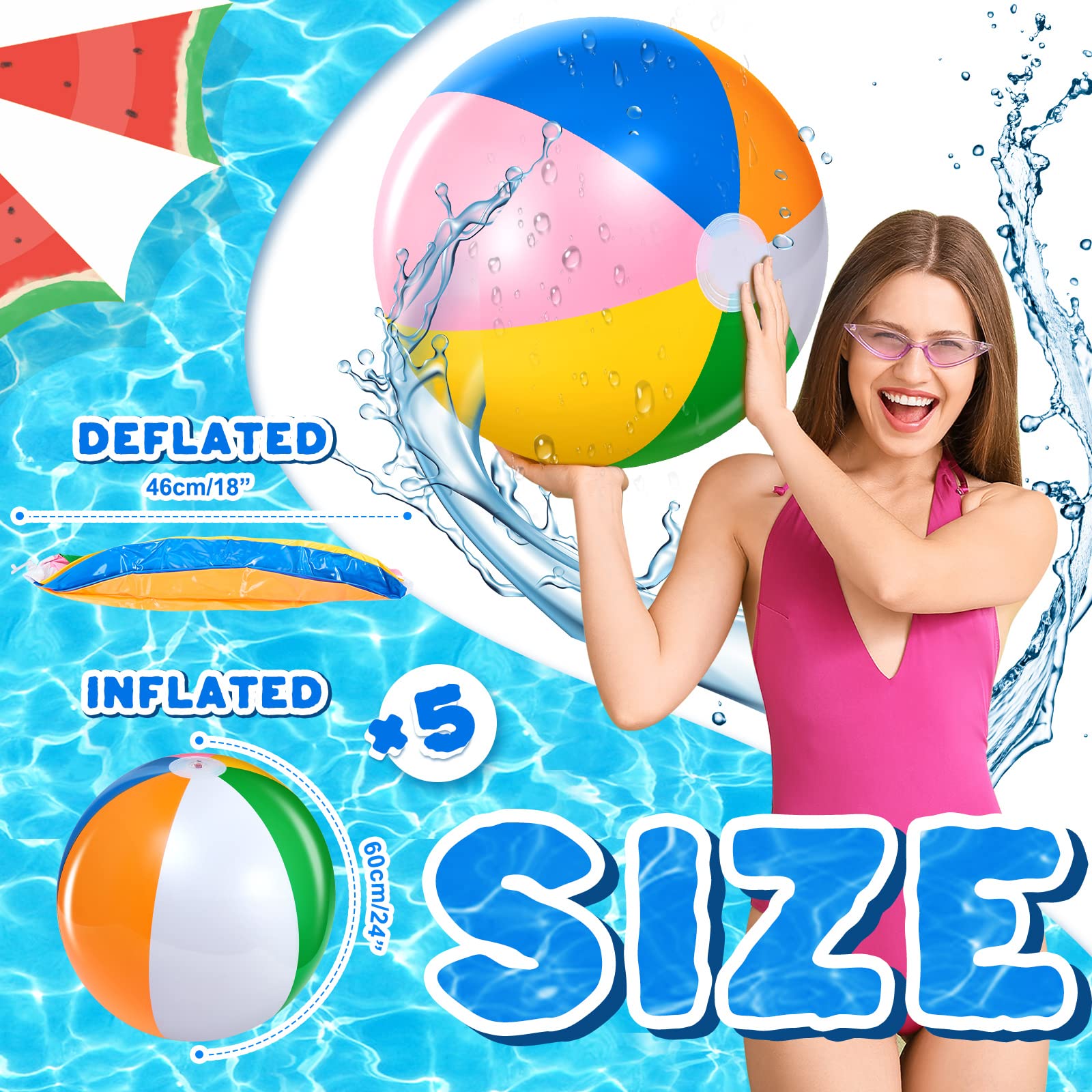 BBTO 5 Pelotas de Playa Hinchables de 60 cm Bola de Piscina Hinchable de Arcoíris Juguete de Pelota Inflable de Fiesta de Verano Balones de Playa Inflables para Adultos Juegos Acuáticos
