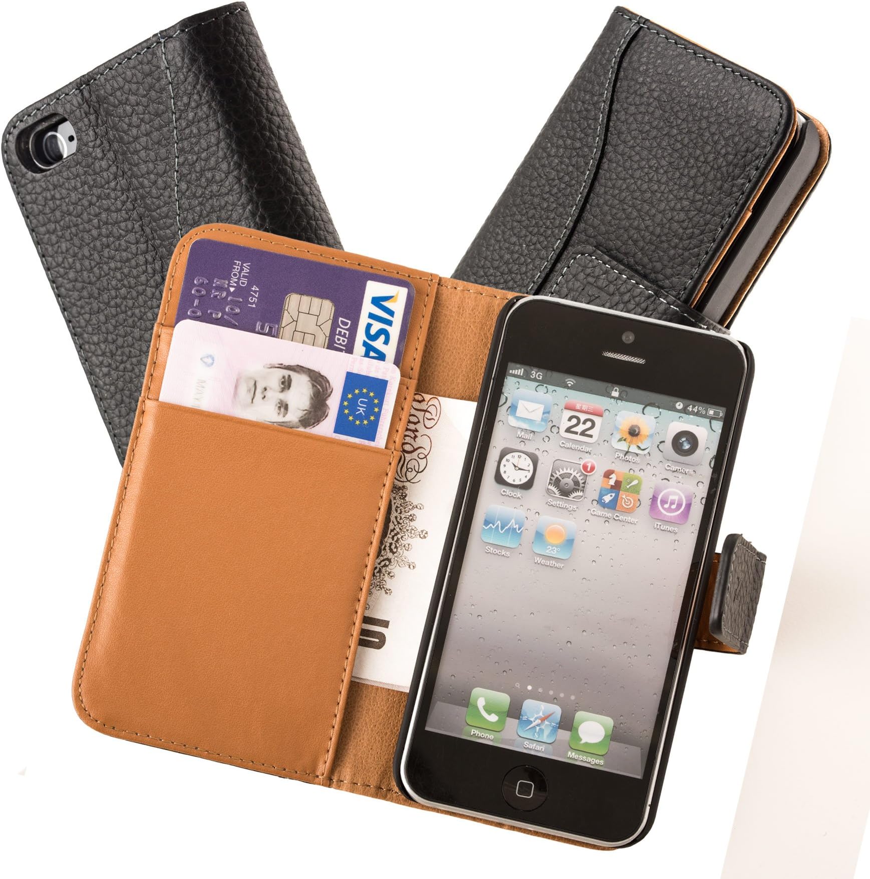 Chelsea Indulgent Real Leather Compact Wallet Case for iPhone 5 5S with Card Holder in Black & Tan