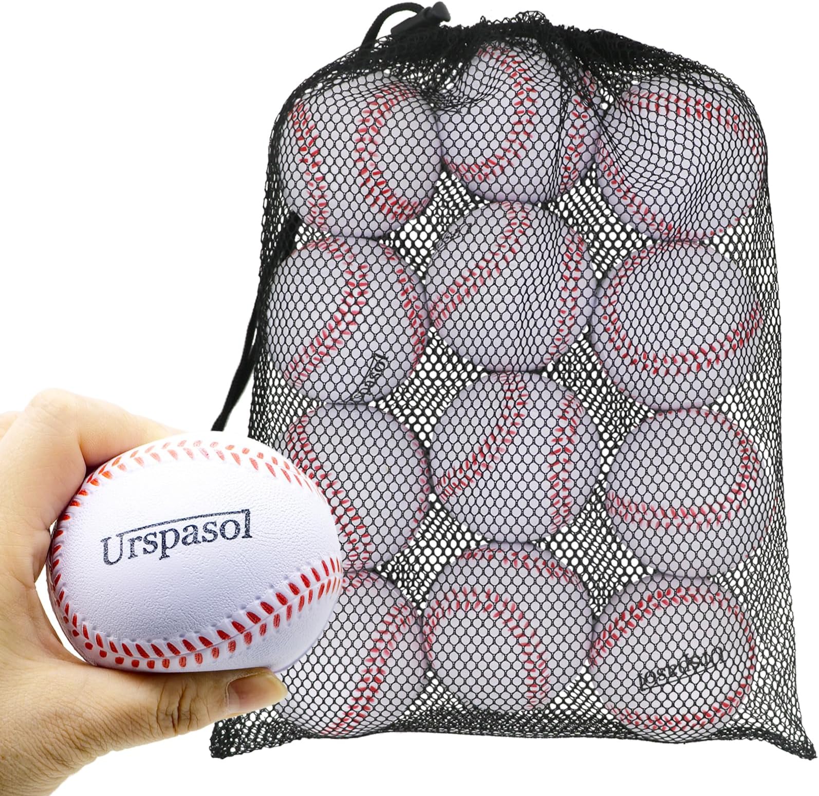 Urspasol Foam Baseballs Soft Baseballs 12 Pack with Mesh Bag 9 inch Practice Baseball Tballs Faom Balls for Kids Safe for Youth Teenager Throwing, Catching and Batting,Fielding White