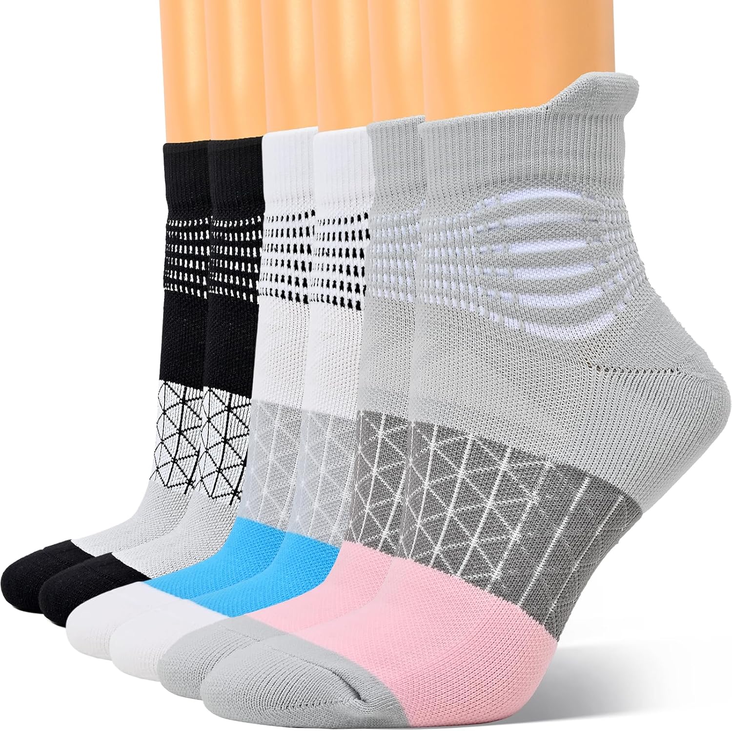 IRAMY Kompressionsstrümpfe Damen Knöchelstütze Compression Socks Laufsocken Kompressionssocken Wicklung Sportsocken Gepolsterte Plantar Fasciitis kurz 3 Paare