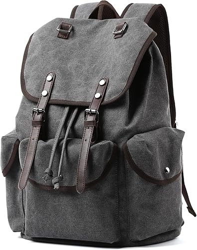 Mochila de lona para hombres y mujeres, mochilas vintage para laptop de 15.6 pulgadas, mochilas casuales para senderismo, viajes y viajes, 28l
