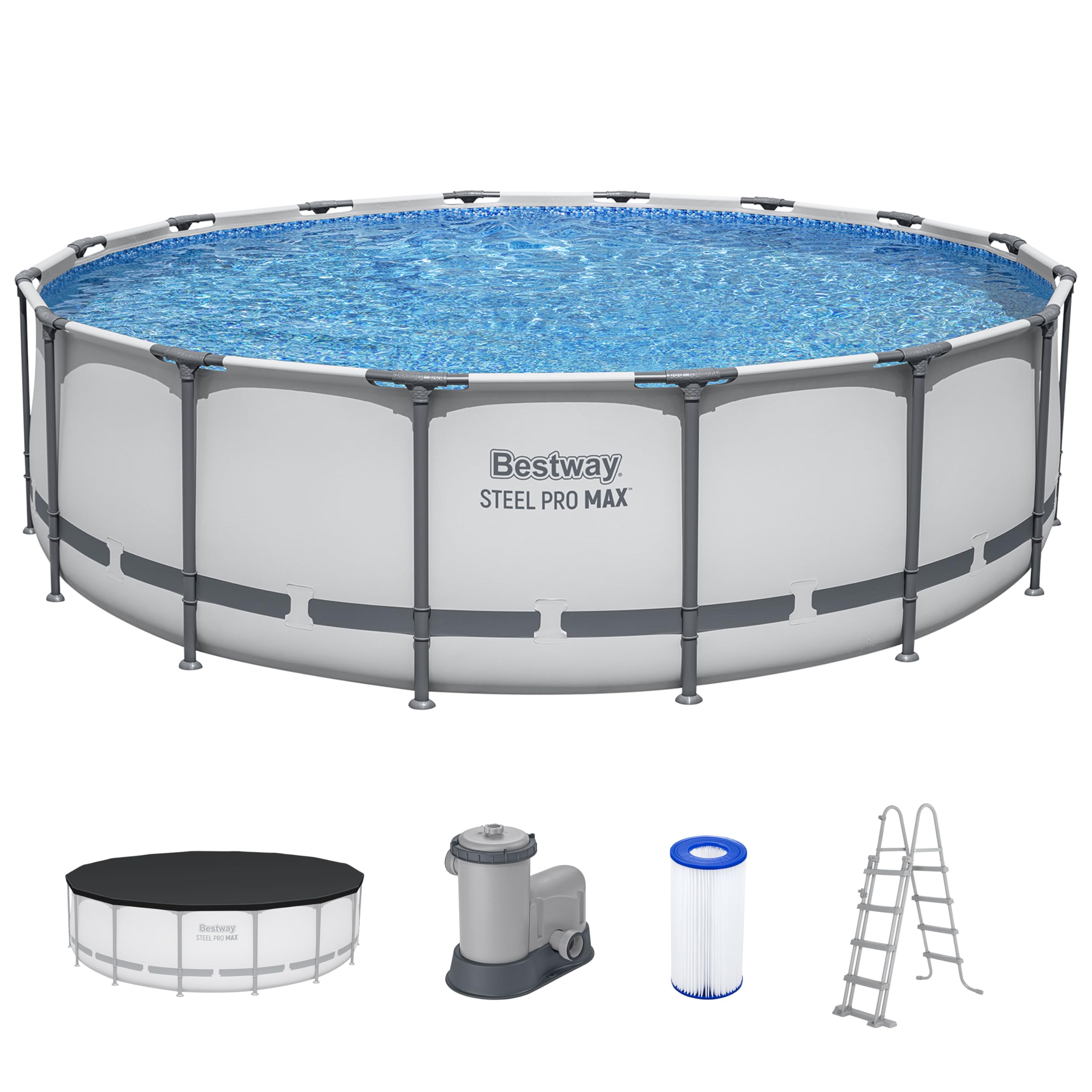 Bestway Steel Pro MAX Frame Pool Komplett-Set mit Filterpumpe Ø 488 x 122 cm , lichtgrau, rund