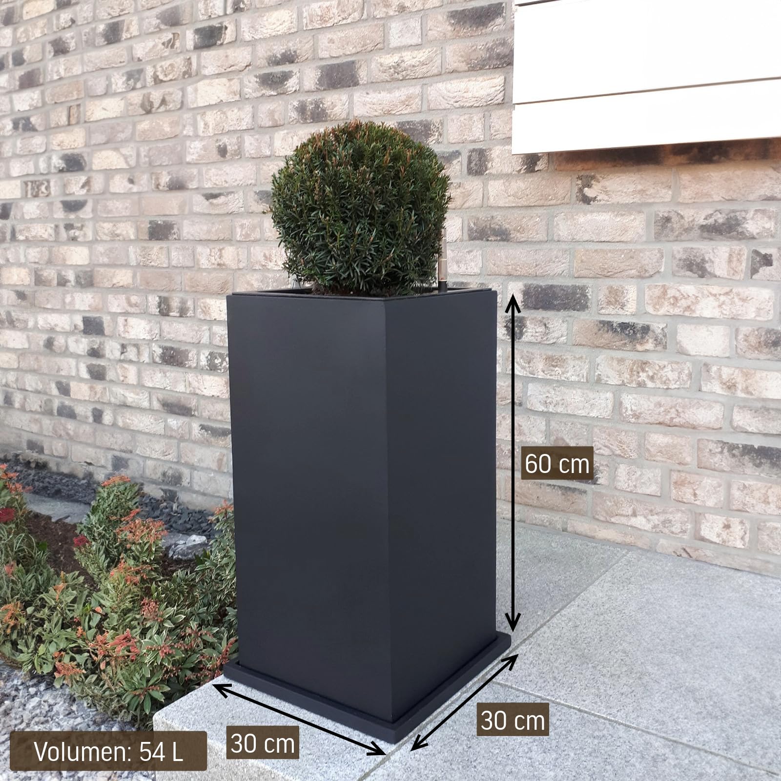 VIVANNO Pflanzkübel Blumenkübel Übertopf Säule Fiberglas Anthrazit Block 60x30x30