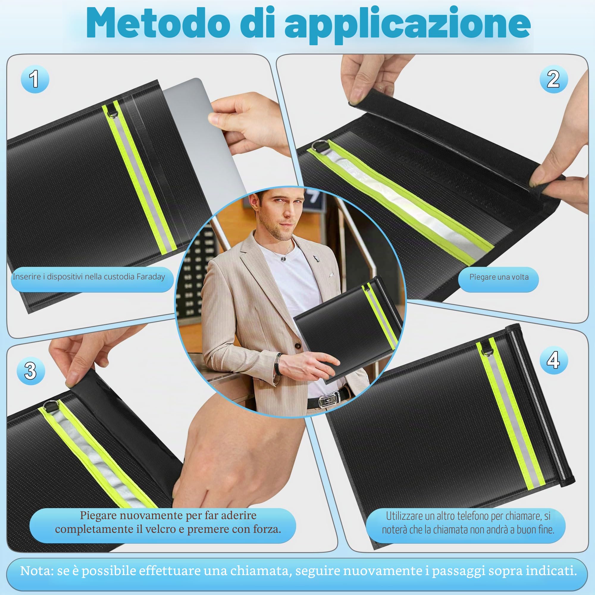 Faraday - Confezione da 5 sacchetti Faraday a prova di EMP, per computer portatili, tablet, telefoni e chiavi dell'auto, gabbia Faraday con manico e striscia riflettente, sacchetti EMP per
