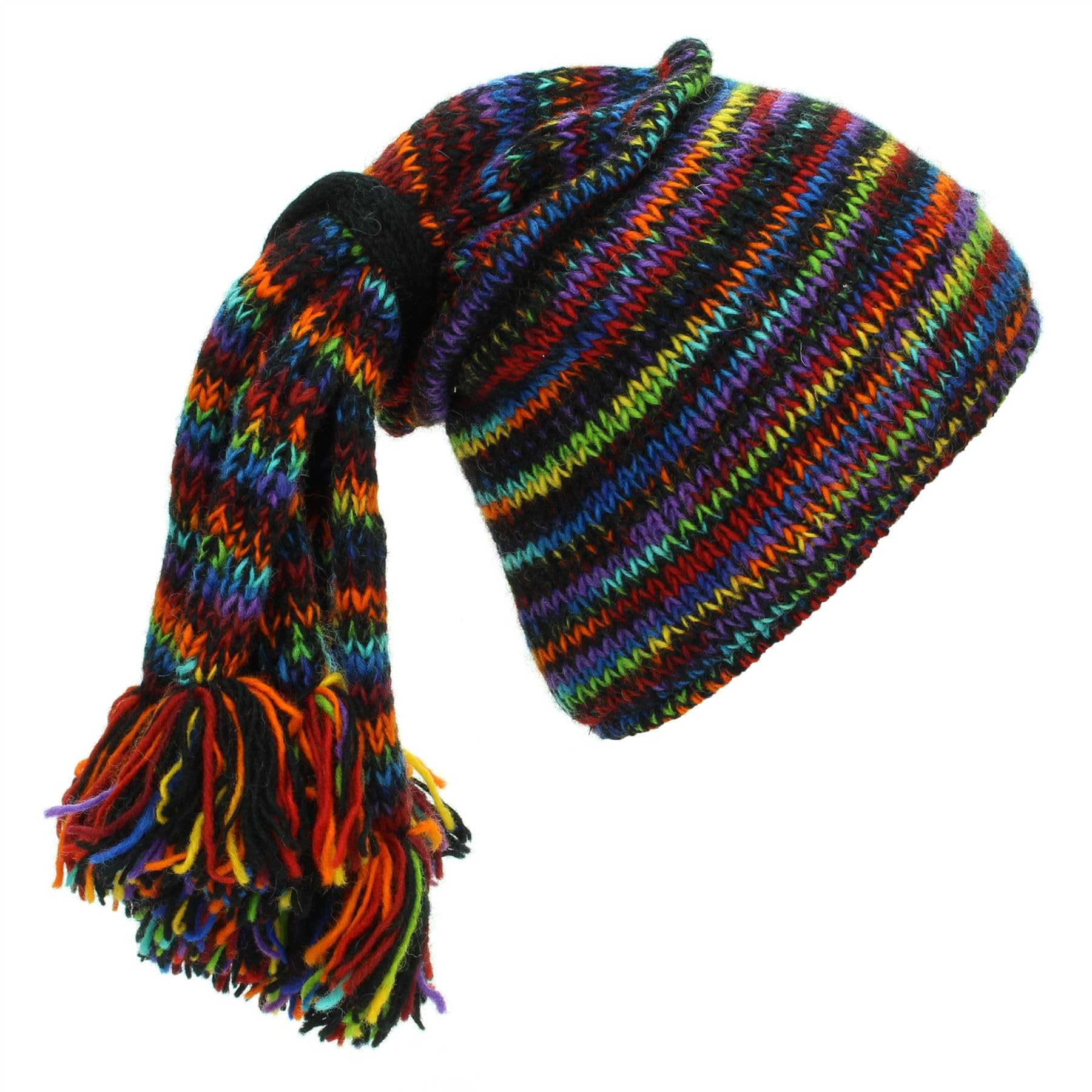 Loudelephant Sd Black Rainbow Hand Knitted Beanie Fountain Tassel Hat