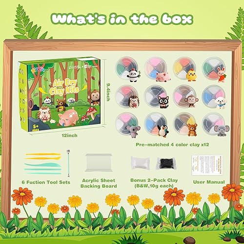 Miniatura 2 de Kit de arcilla seca al aire, arcilla para modelar 12 animales para niños, modelo de arcilla mágica con herramientas de escultura y tutoriales,