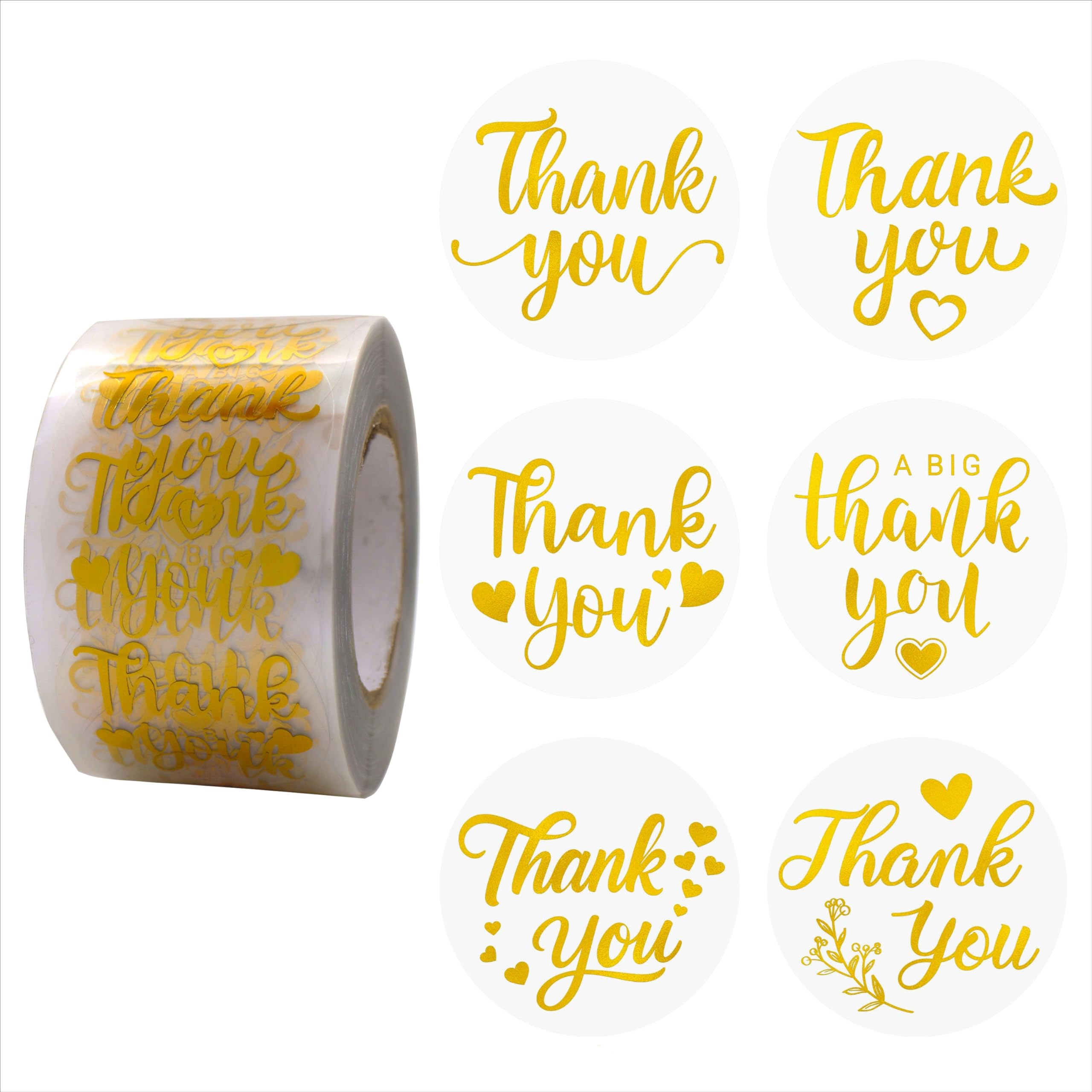 Masper Gold Thank You Stickers, 3.8 Cm, 600 Sheets, 6 Waterproof Transparent Foil Shiny Designs, Thank You Sticker For Small Business Gifts Cards Crafts Envelopes Wrapping