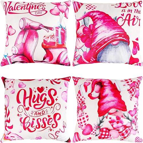 Fundas de almohada de San Valentín, fundas de almohada de San Valentín de 17 x 17 pulgadas, juego de 4 corazones, camión, boda, decoración para sofá