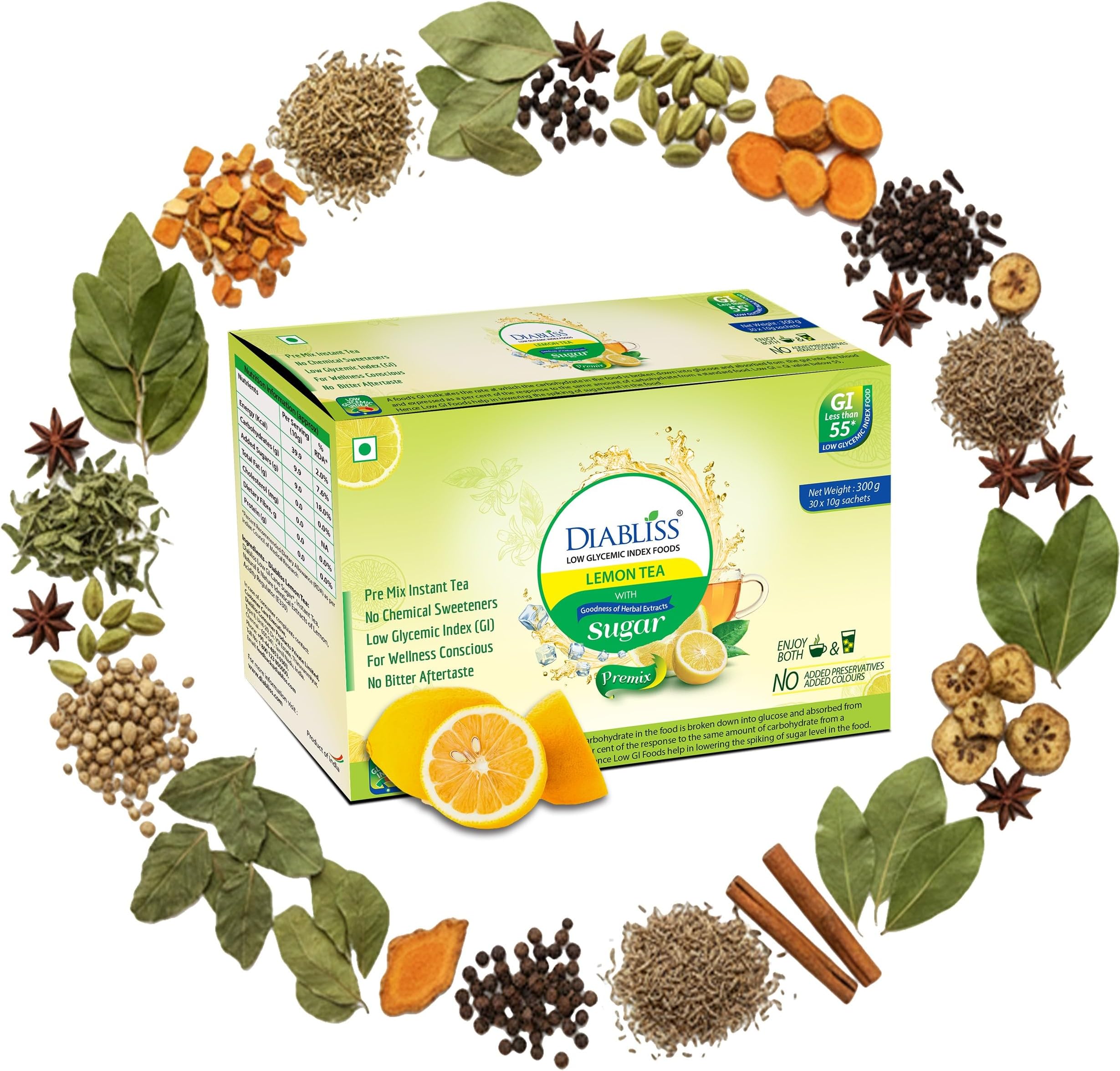 Herbal Diabetic Friendly Herbal Lemon Green Teabags- Low Gi-30 X 10 Grams Sachet Box