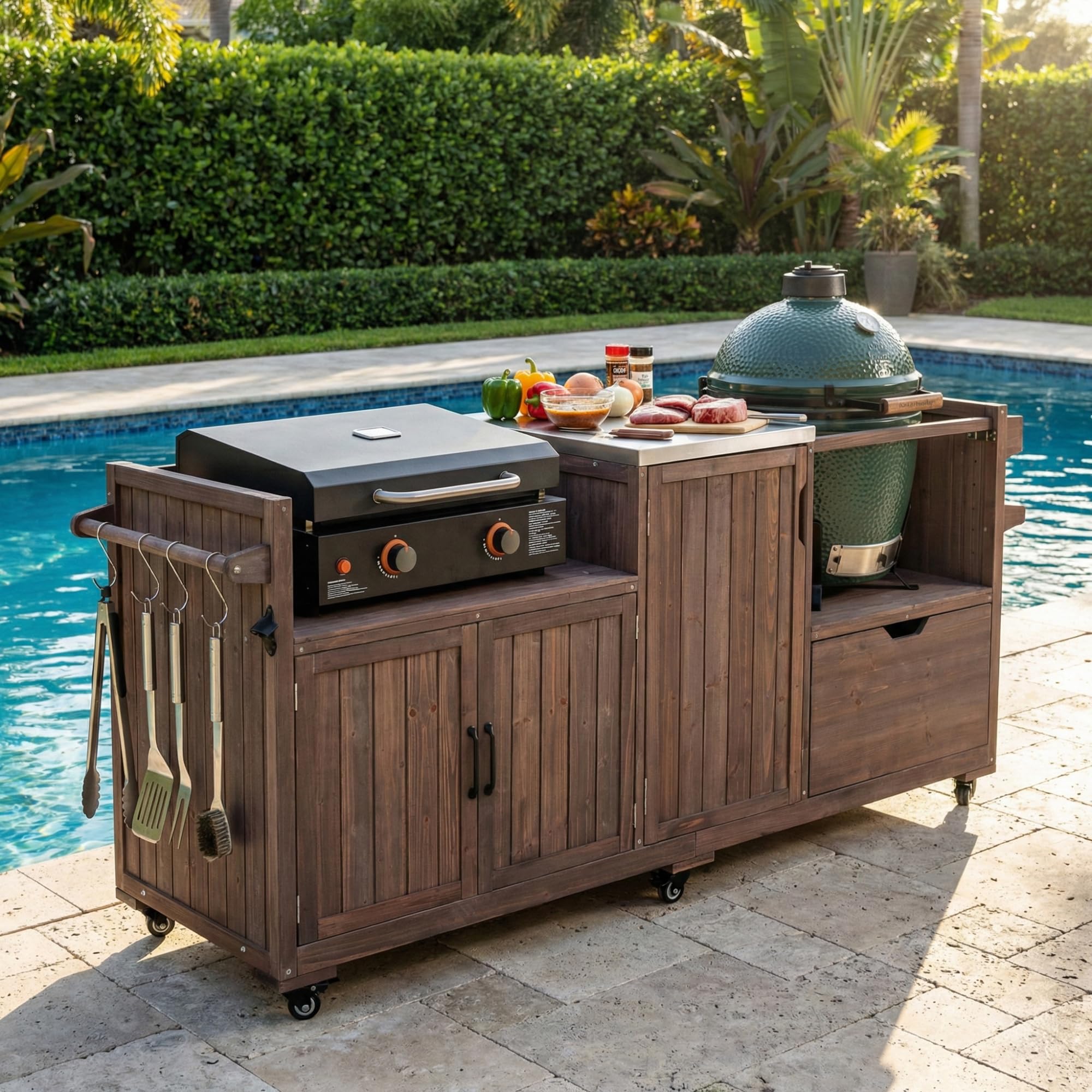 Amazon.com: LUMISOL Outdoor Grill Cart for Big Green Egg, 80.5