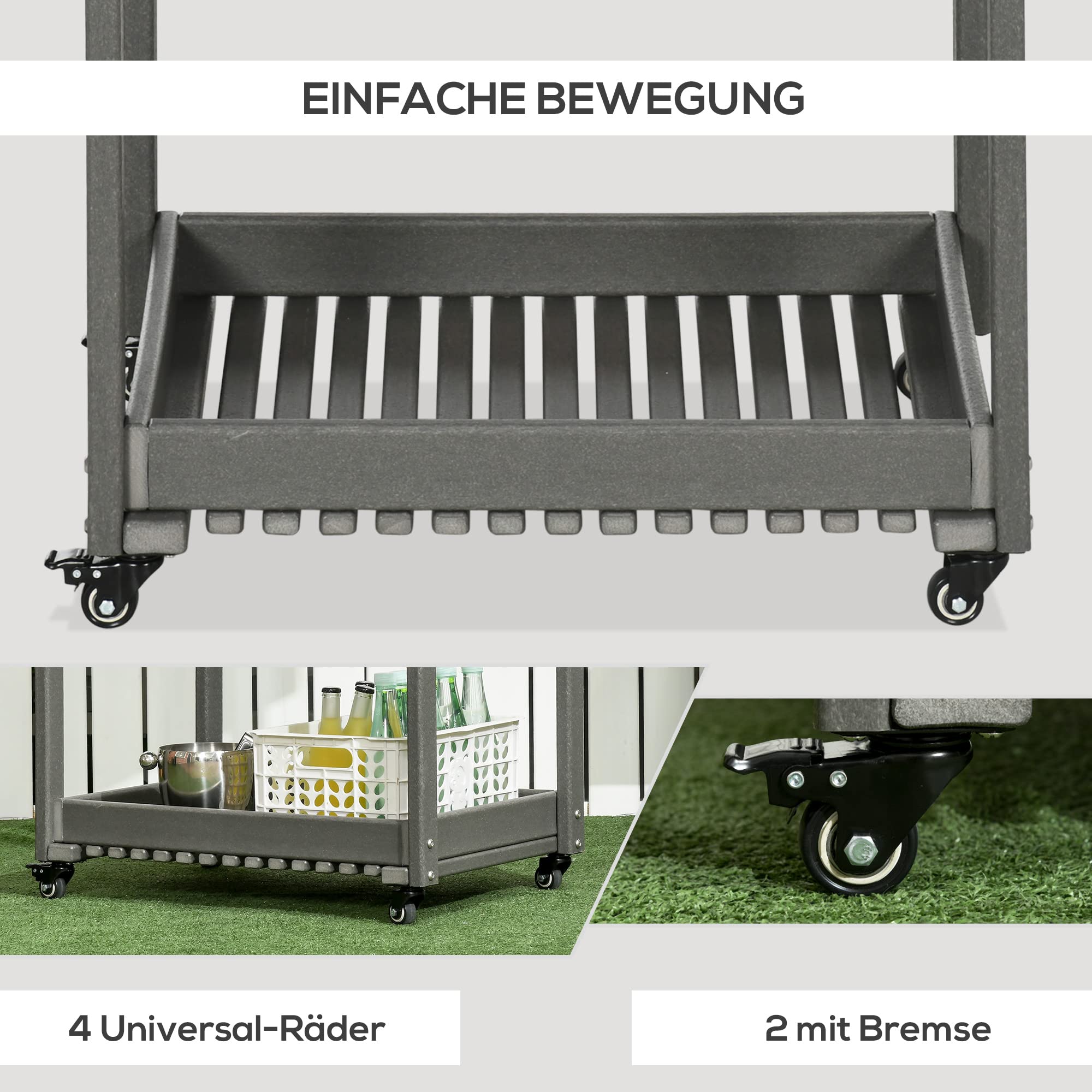 Outsunny Servierwagen, Barbecue Trolley mit Handtuchhalter, Garten Rollwagen mit 2 Regalen, Outdoor Multifunktionstisch mit Rollen, für Garten, Balkon, 87 x 50 x 80cm