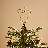 Vista 10 de Valery Madelyn Decoración para árbol de Navidad iluminado con temporizador, adorno de ángel pequeño de metal dorado preiluminado de 12 pulgadas