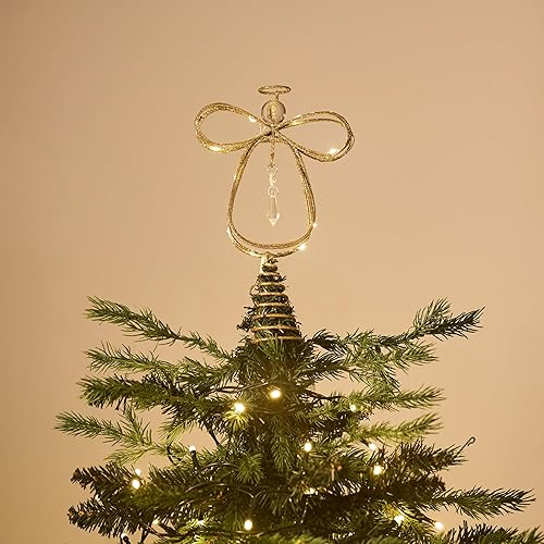 Miniatura 10 de Valery Madelyn Decoración para árbol de Navidad iluminado con temporizador, adorno de ángel pequeño de metal dorado preiluminado de 12 pulgadas
