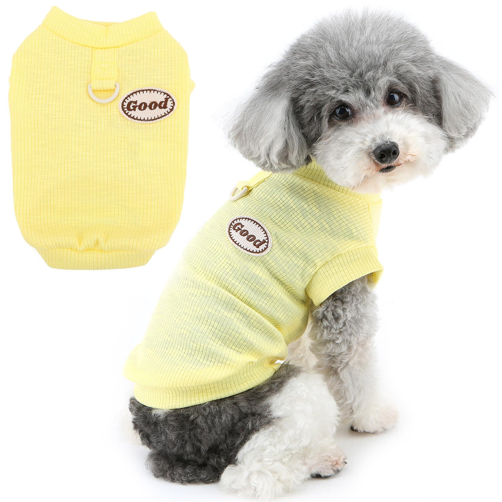 Zunea Dog Shirts for Small Dogs Summer Puppy Clothes T-Shirt with D-Ring Soft Breathable Sleeveless Basic Shirt Toy Poodle Doggie Vest Tee Shirt Pet Apparel for Chihuahua Yorkie Yellow XL