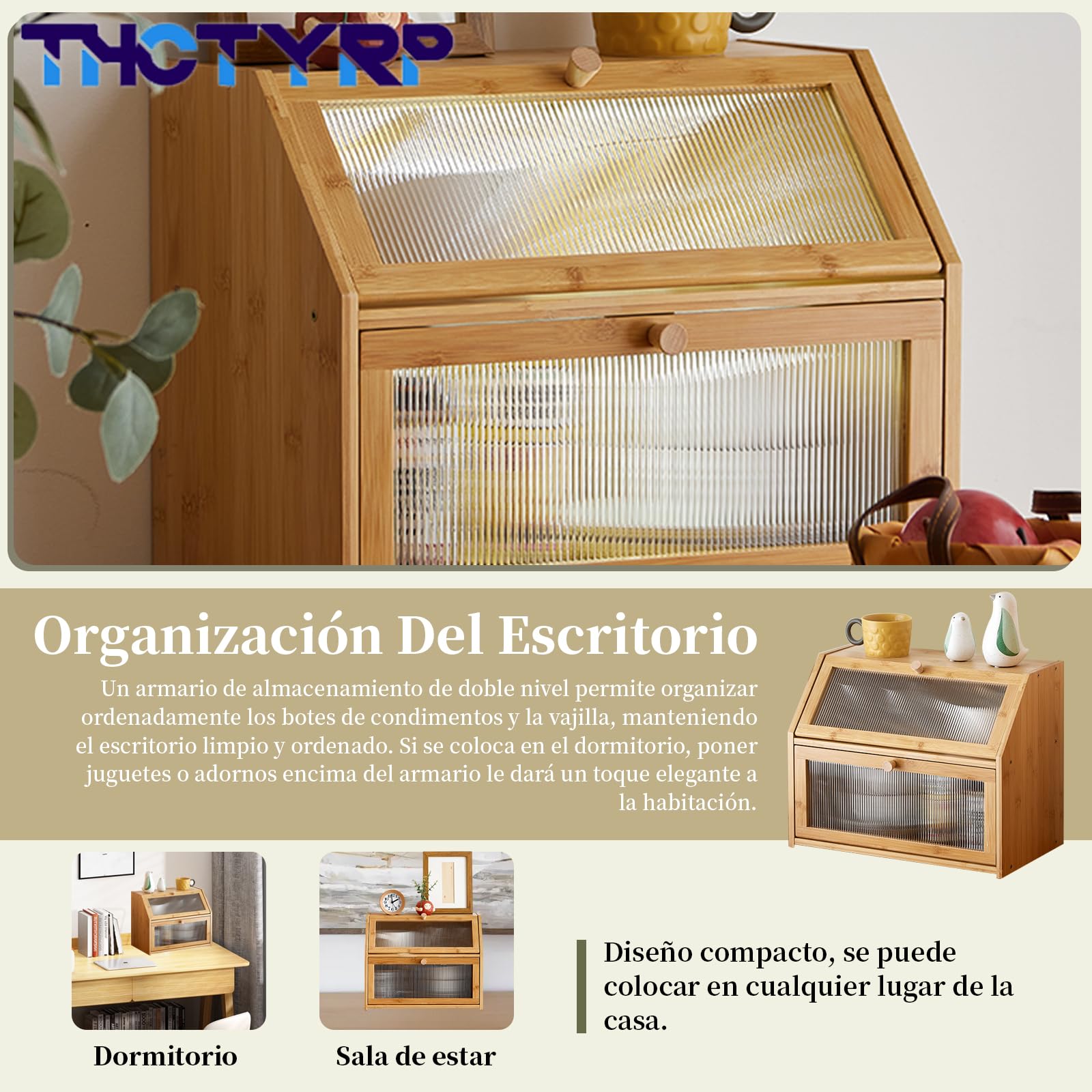 Caja para Pan en Bambú con 3 Divisiones, Diseño Escalera | Estante de almacenamiento para porcelana, especias y accesorios de cocina, a prueba de polvo, ahorro de espacio