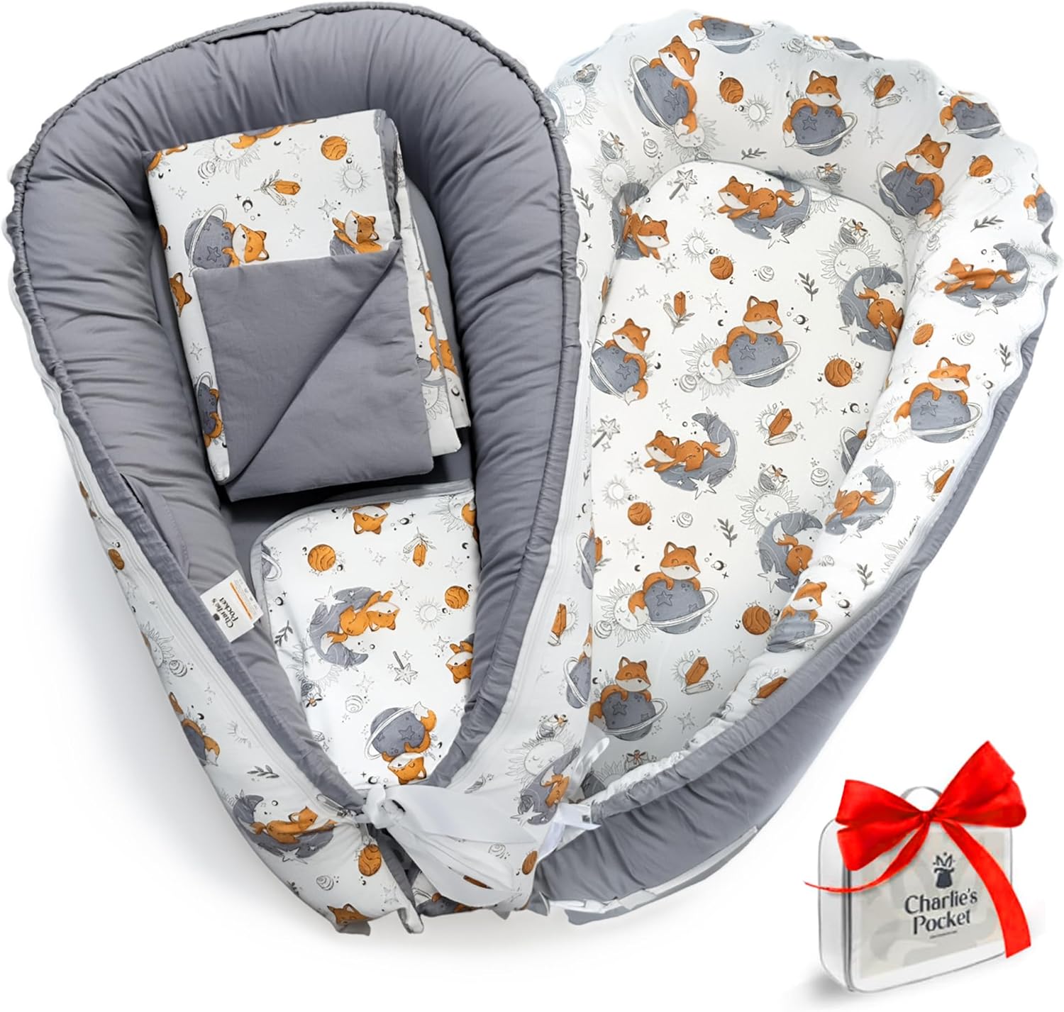 CHARLIE'S POCKET Baby Lounger - 3 in 1 Baby Nest, 0-24 Months  Adjustable Baby Snuggle nest with Removable Cover & Diaper Pad, Portable & Breathable for Home & Travel, Newborn Essentials.