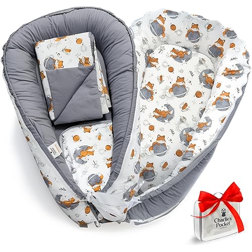 CHARLIE'S POCKET Baby Lounger - 3 in 1 Baby Nest, 0-24 Months – Adjustable Baby Snuggle nest with Removable Cover & Diaper Pad, Portable & Breathable for Home & Travel, Newborn Essentials.