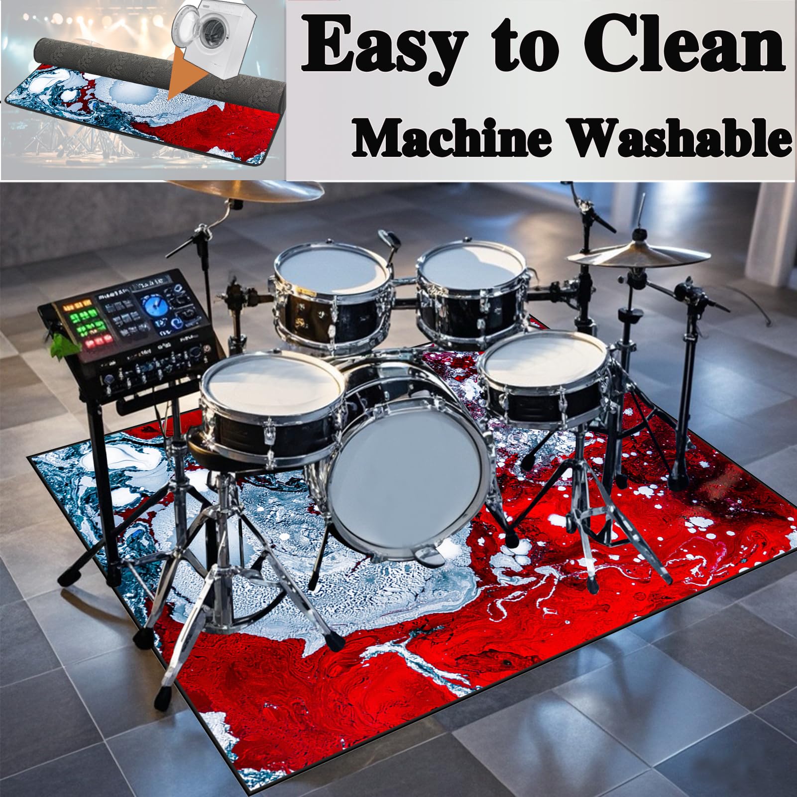 Tapis de Batterie Insonorisé Tapis de Tambour Tapis Batterie electronique Tapis de Protection pour Accessoires de Percussion Instruments de Musique Tapis de Sol Tapis Batterie 110 x 80 cm