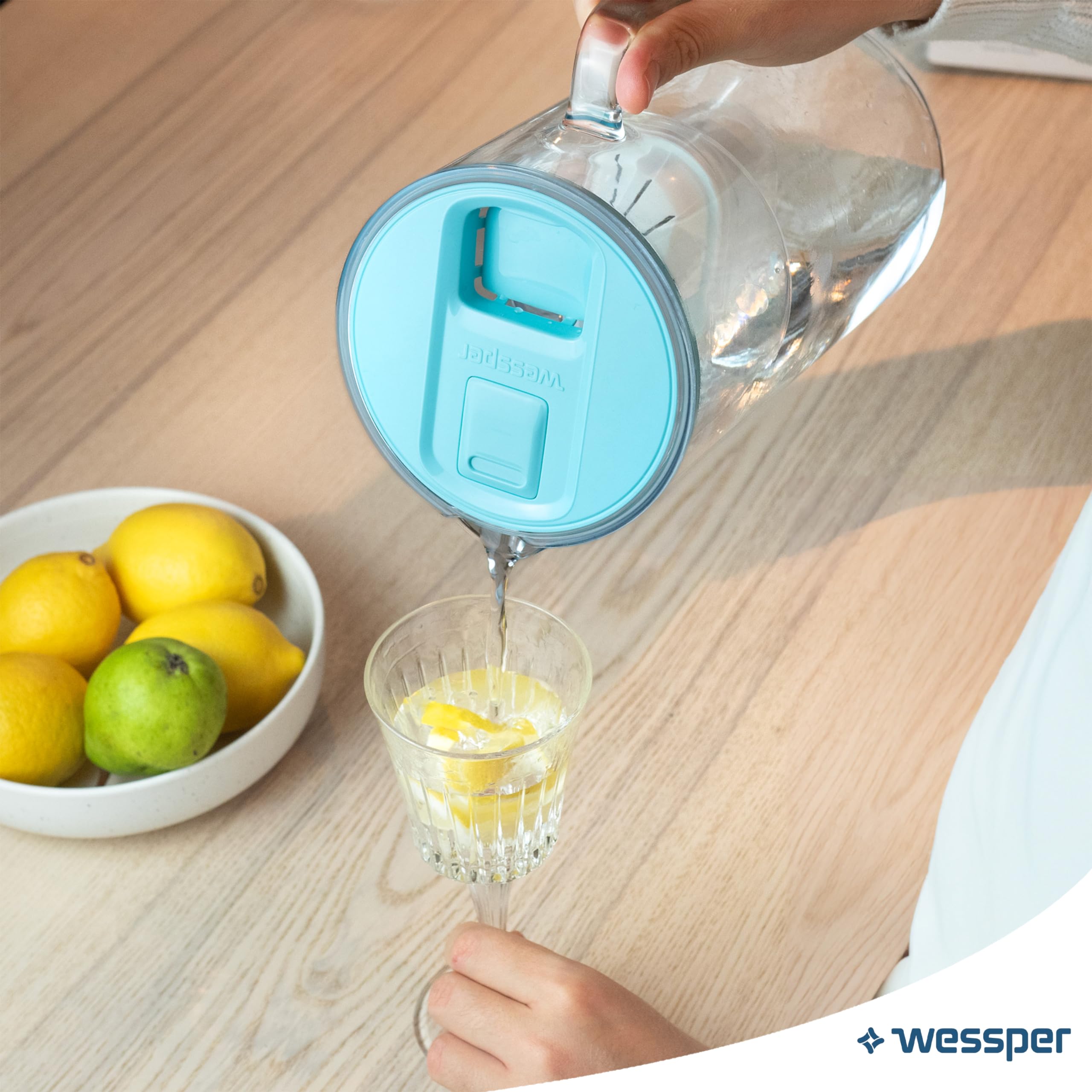 Wessper Jarra Filtradora de Agua con Indicador LED, 3 Litros, Jarra Agua Cristal, Jarra con Cartucho Filtro Agua, Filtro de Agua, sin de BPA "BPA FREE" - Menta