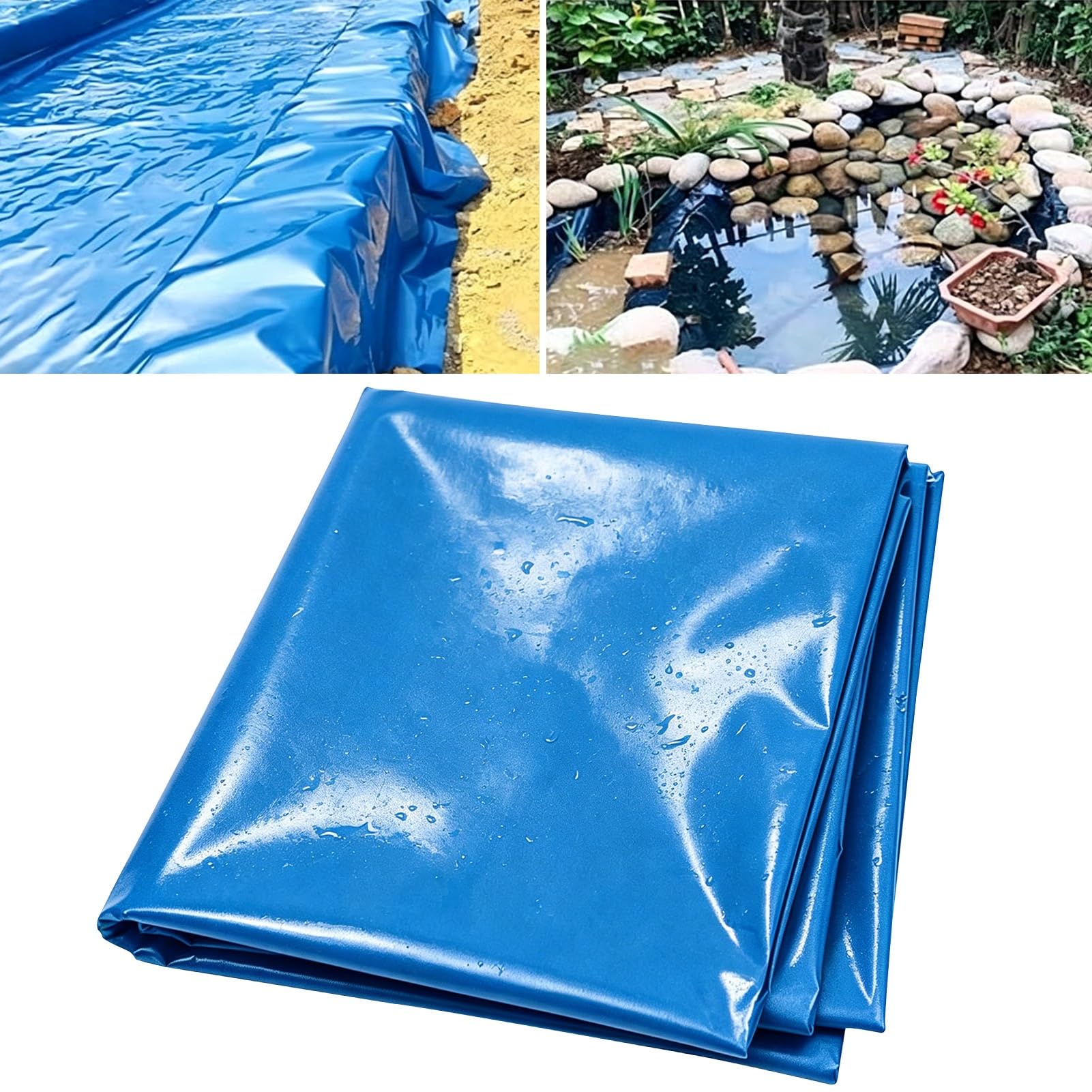 Hamankim 2x3m 3x4m 4x6m 5x8m Impermeable Pond Liners - Blue Waterproof HDPE Pond Tarp for Fish Ponds, Pool Membrane, Aquaculture, Water Gardens - Fits All Pond Shapes