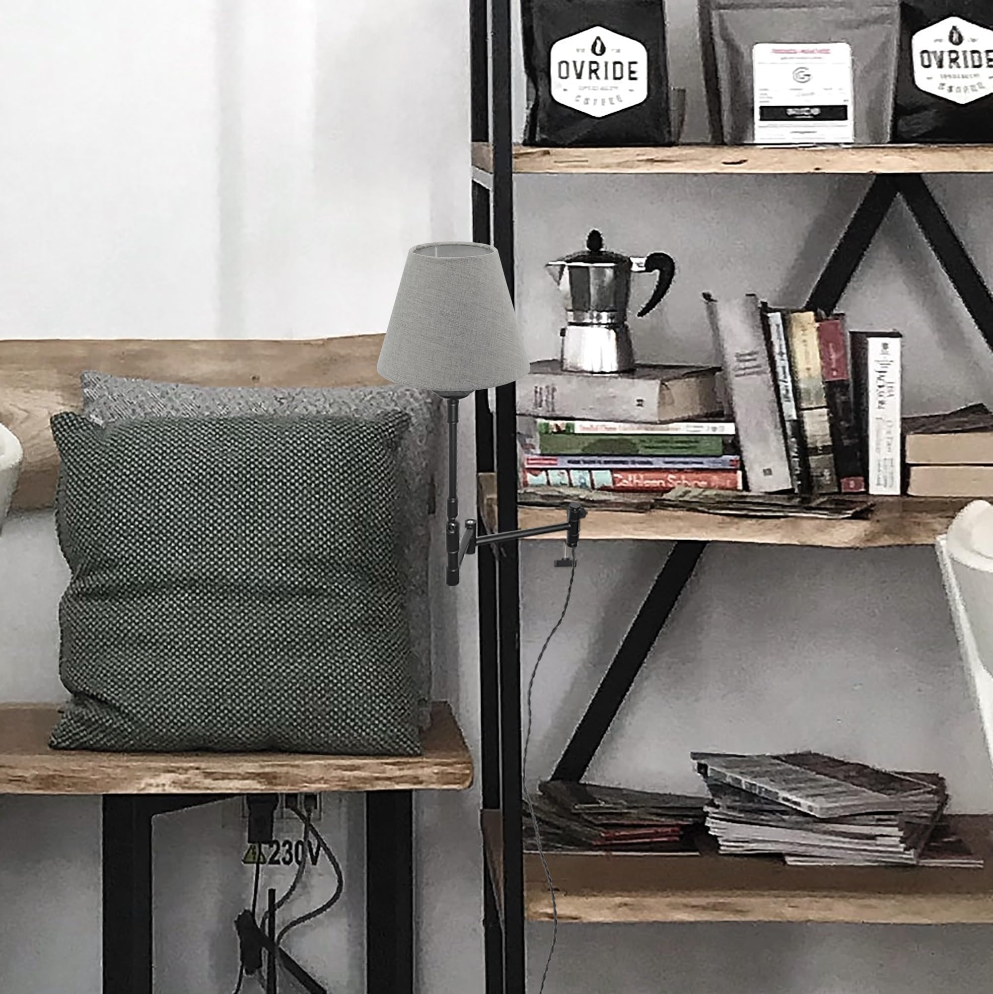 Lampada a morsetto industriale con 2,5 cavi interruttori, clip regolabile su lampada da lettura, lampada da comodino dimmerabile con braccio flessibile per scrivania, comodino, scaffale