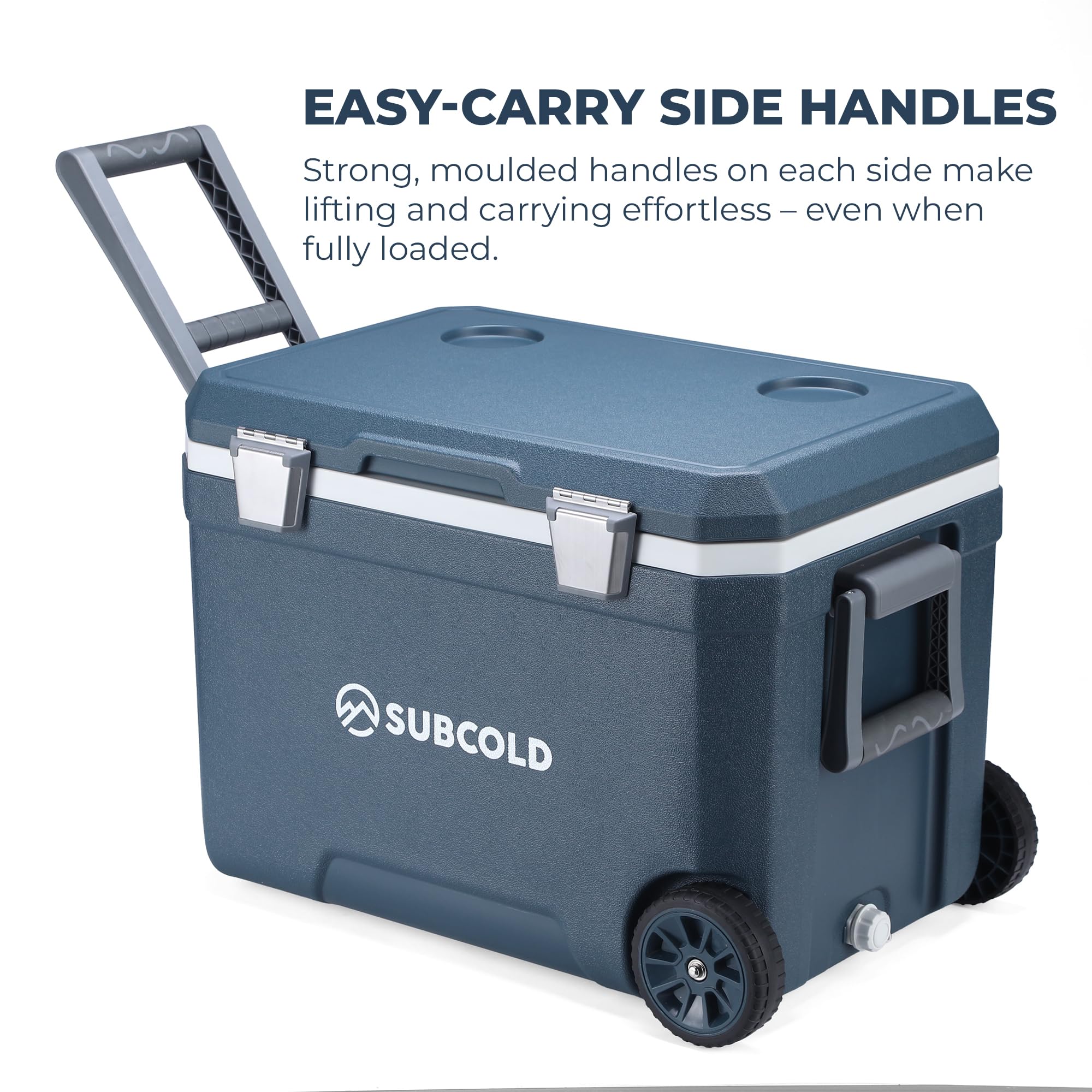 Subcold MOBI45 - Borsa frigo con ruote, grande, isolata, 45 l, con manici e scarico, refrigeratore per viaggi, auto, campeggio e attività all'aperto, rimane fresco per 3 giorni, isolamento in schiuma