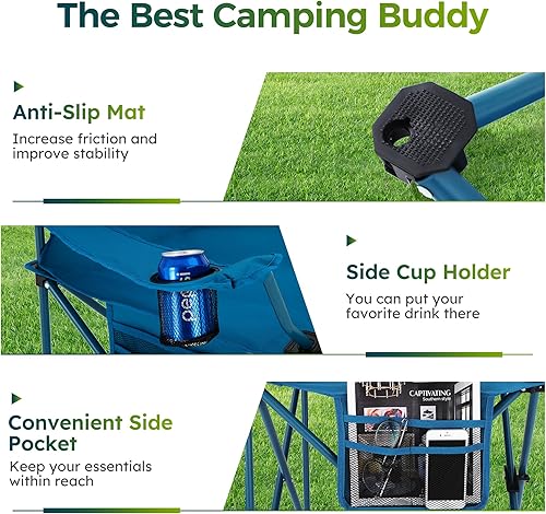 Miniatura 7 de ALPHA CAMP Sillas de camping plegables para adultos, sillas de césped para exteriores, sillas de campamento portátiles de 250 libras, con portavasos