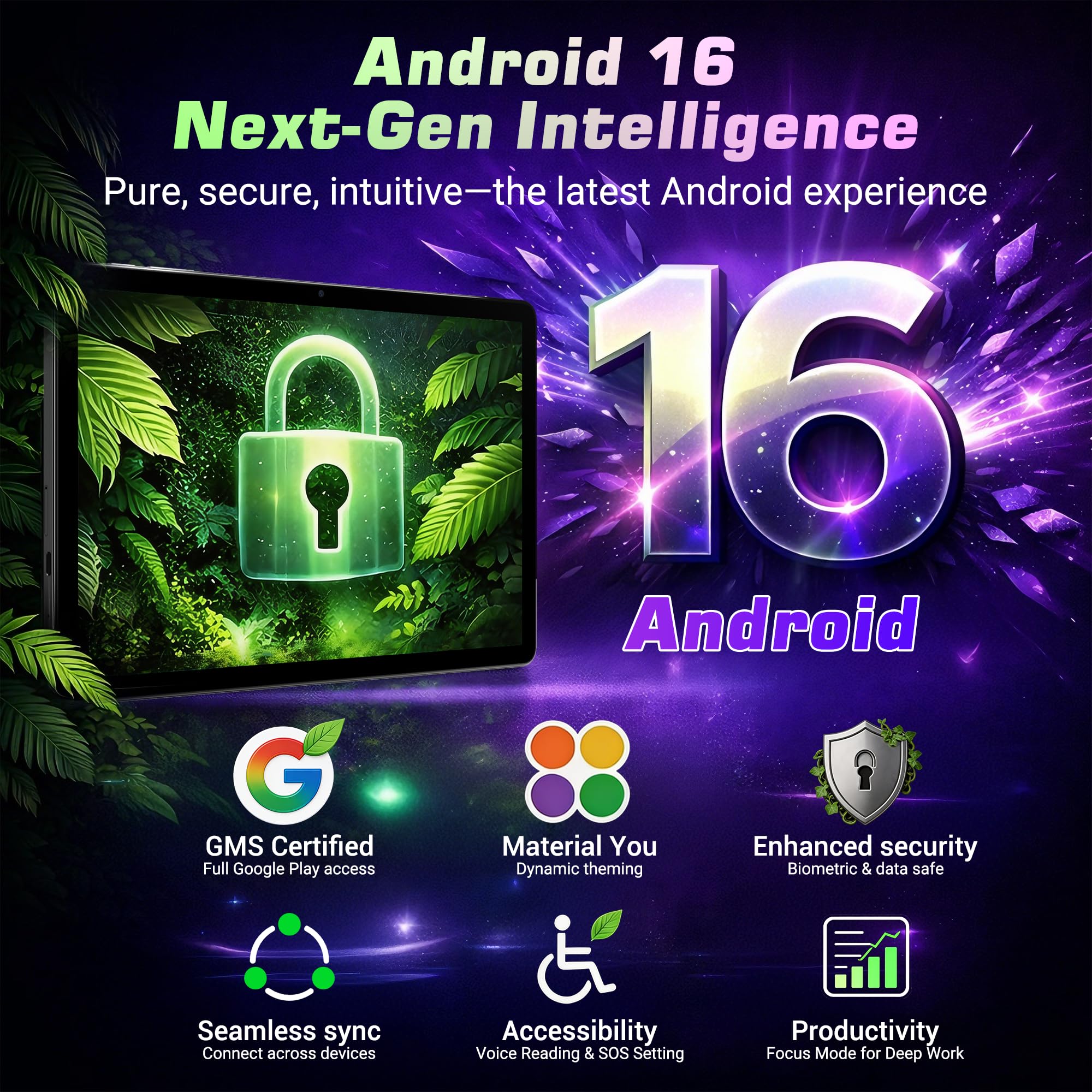 2026 11 Inch Android 16 Tablet Large Storage Tablet,256GB ROM 36GB RAM (1TB TF),2K IPS,(2000x1200) Widevine L1,T615 8-Core,8000mAh,8+13MP,5G/2.4G WiFi with Keyboard Case Stylus- Black - 3